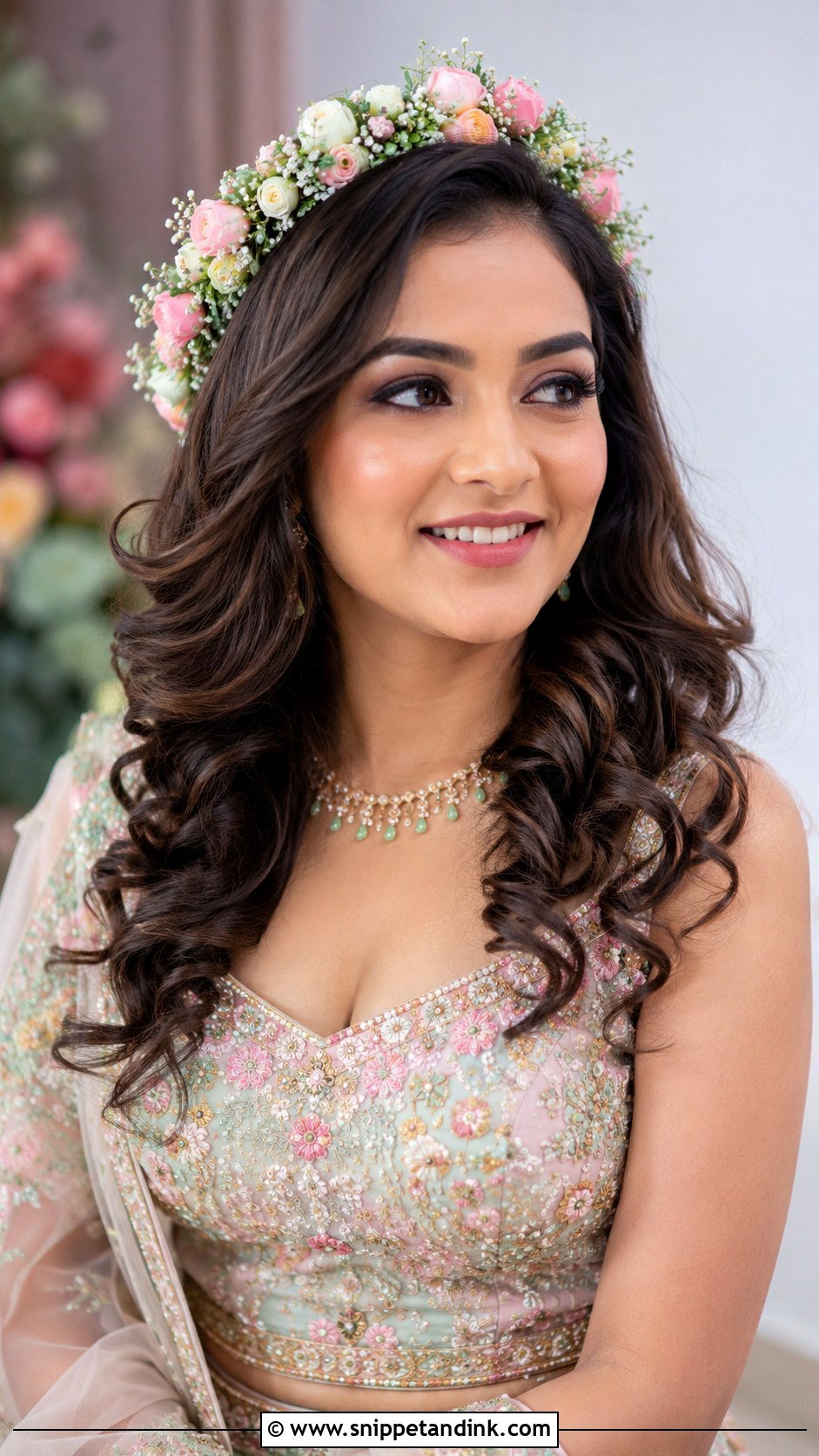Open Hair With Floral Tiara - Snippet and Ink - 25 Open Hair Indian Bride Ideas