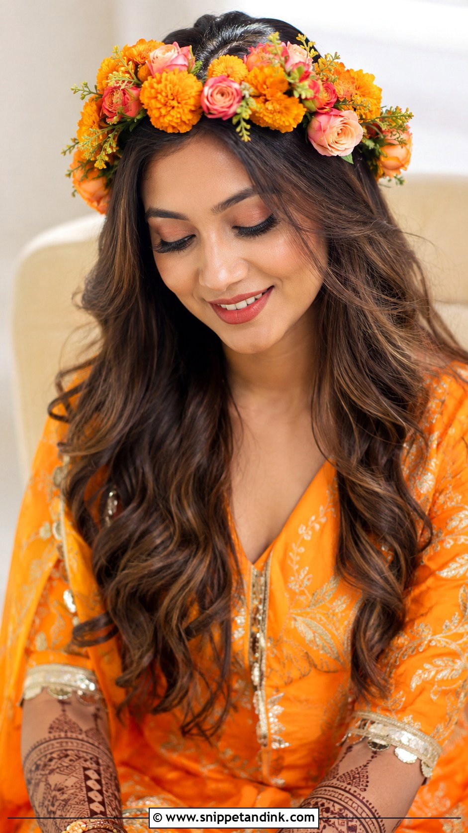 Open Hair With Flower Crown - Snippet and Ink - 25 Desi Wedding Hairstyles