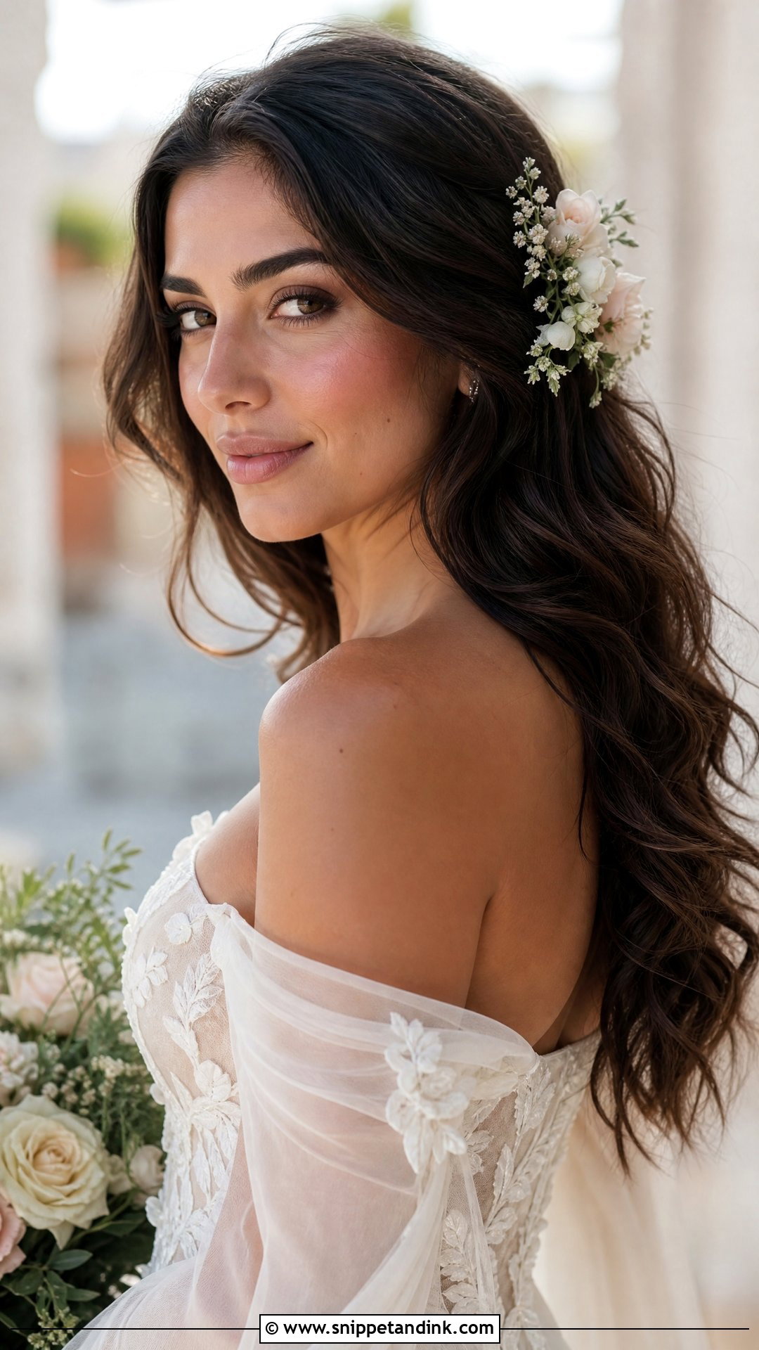 Open Hair With Fresh Flowers For Wedding - Snippet and Ink - 20 Open Hair Hairstyle for Wedding Ideas
