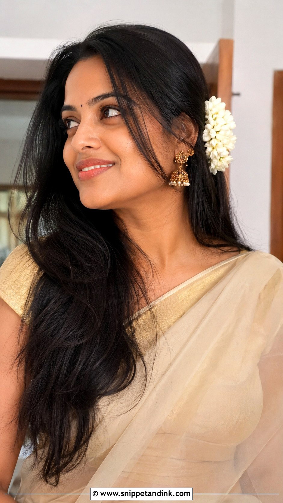 Open Hair With Gajra - Snippet and Ink - 20 Seemantham Hairstyle Ideas