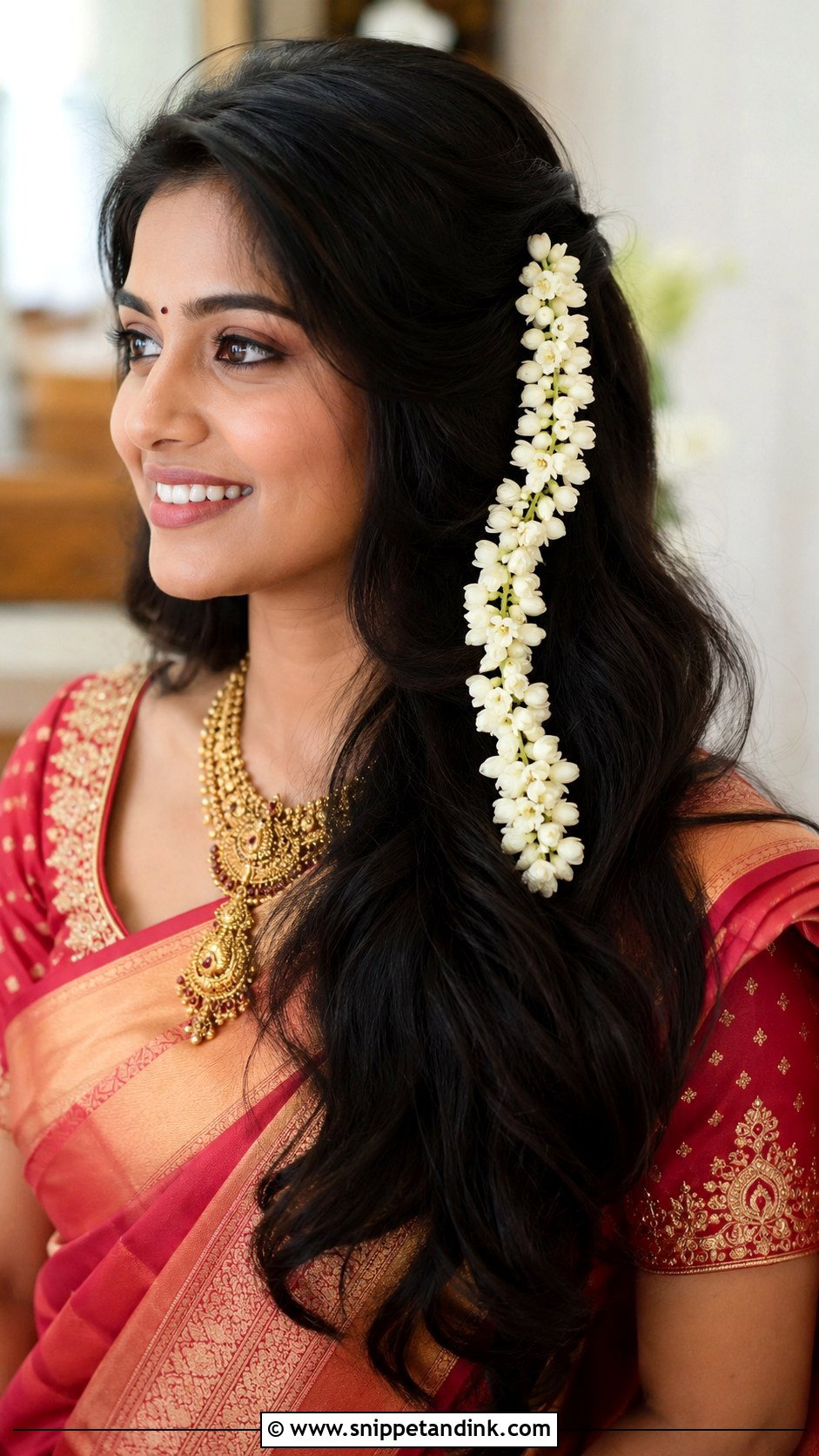 Open Hair With Gajra - Snippet and Ink - 25 Bridal Open Hairstyles