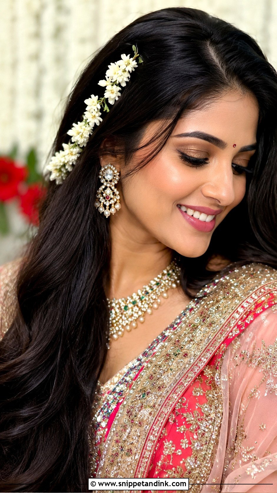Open Hair With Gajra - Snippet and Ink - 25 Open Hair Bride Ideas