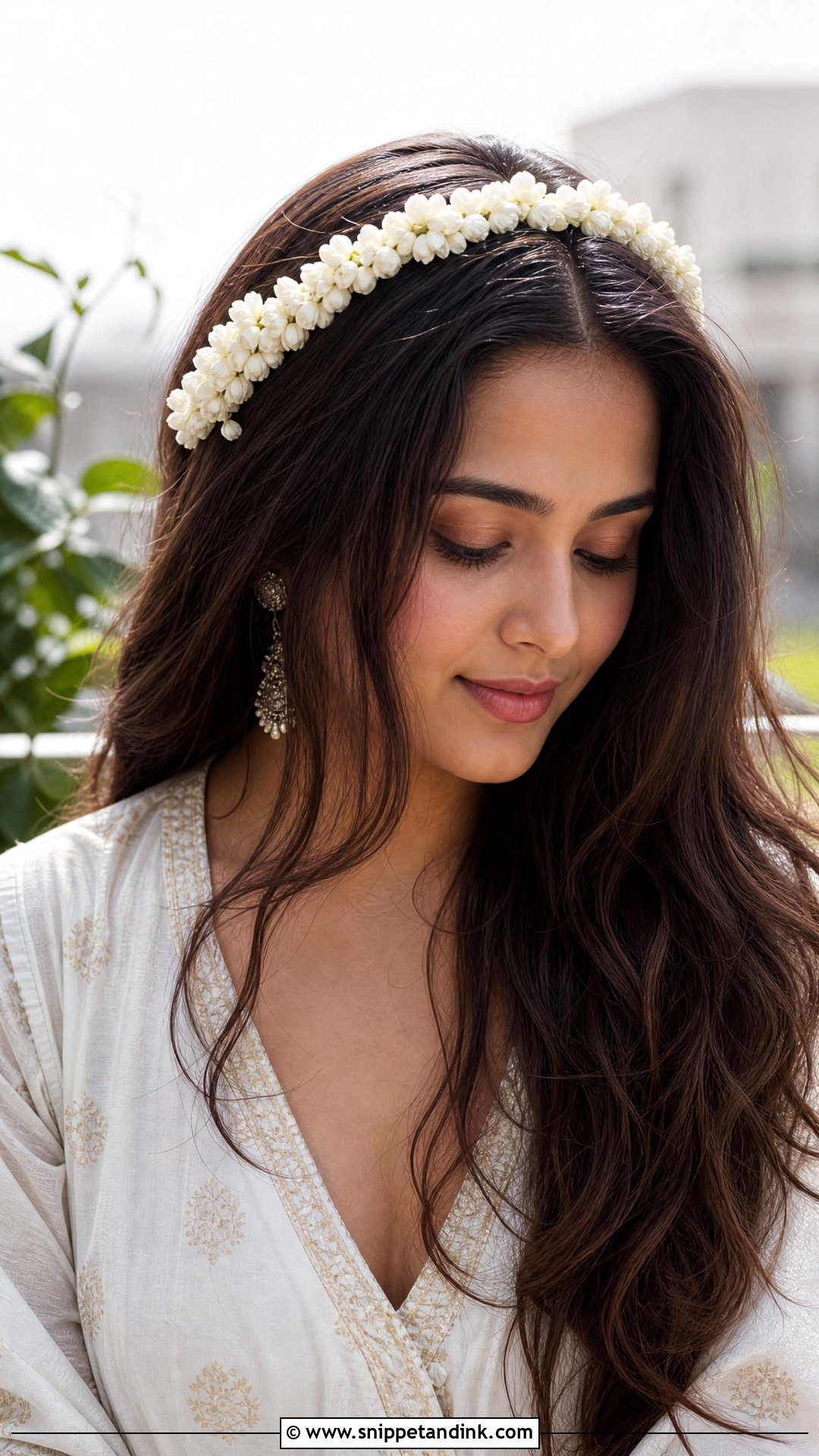 Open Hair With Gajra Headband - Snippet and Ink - 20 Hair Gajra Ideas