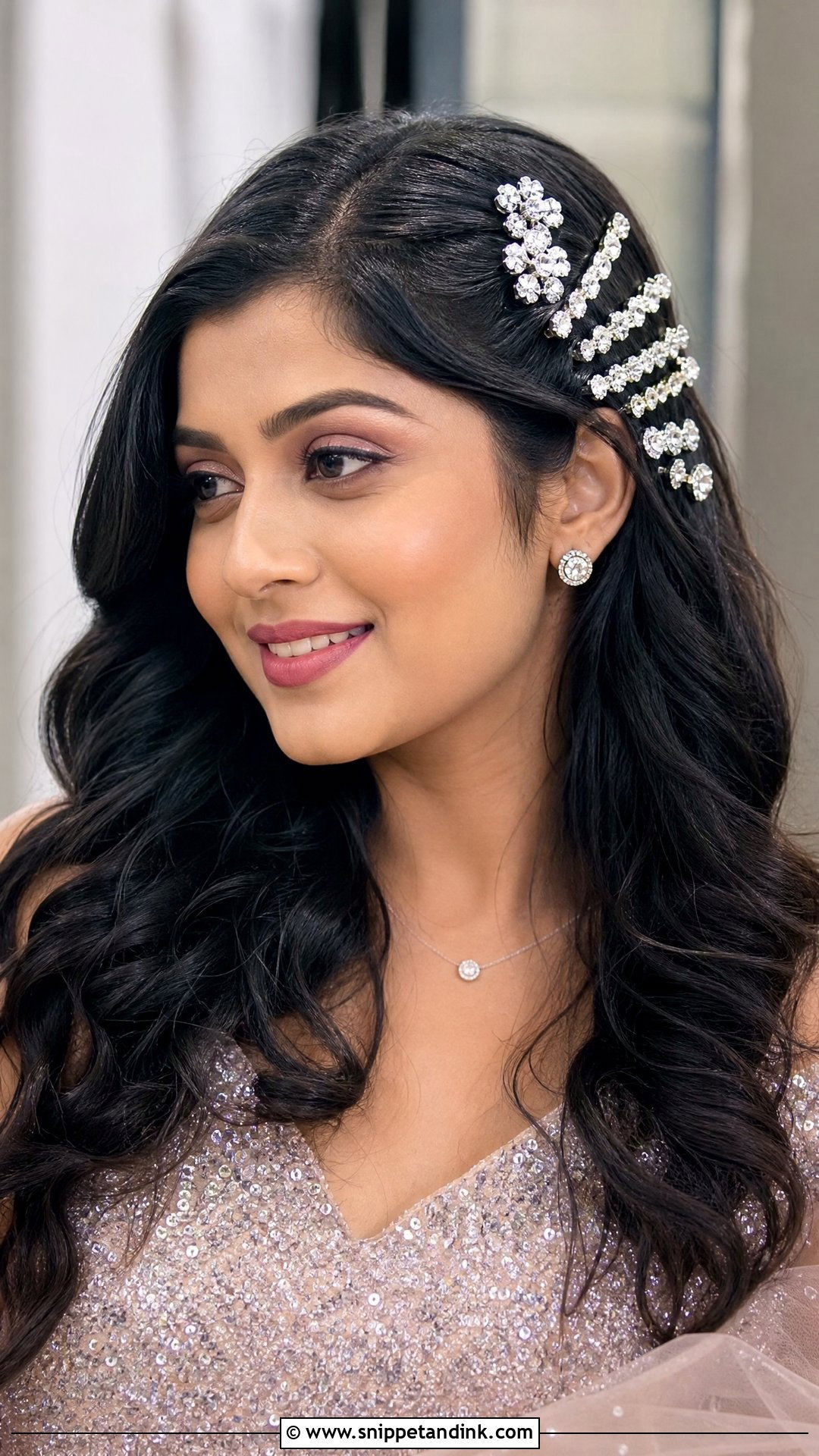 Open Hair With Glittery Hair Clips - Snippet and Ink - 20 Open Hairstyle for Wedding Functions Ideas