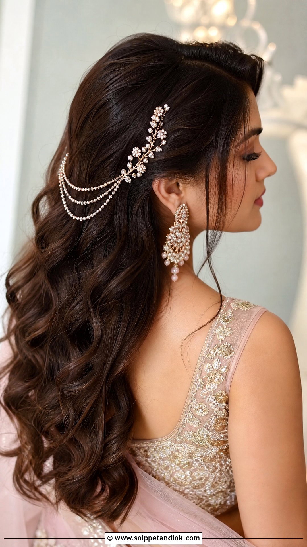 Open Hair With Hair Accessories - Snippet and Ink - 20 Easy Indian Hairstyles for Wedding Guest