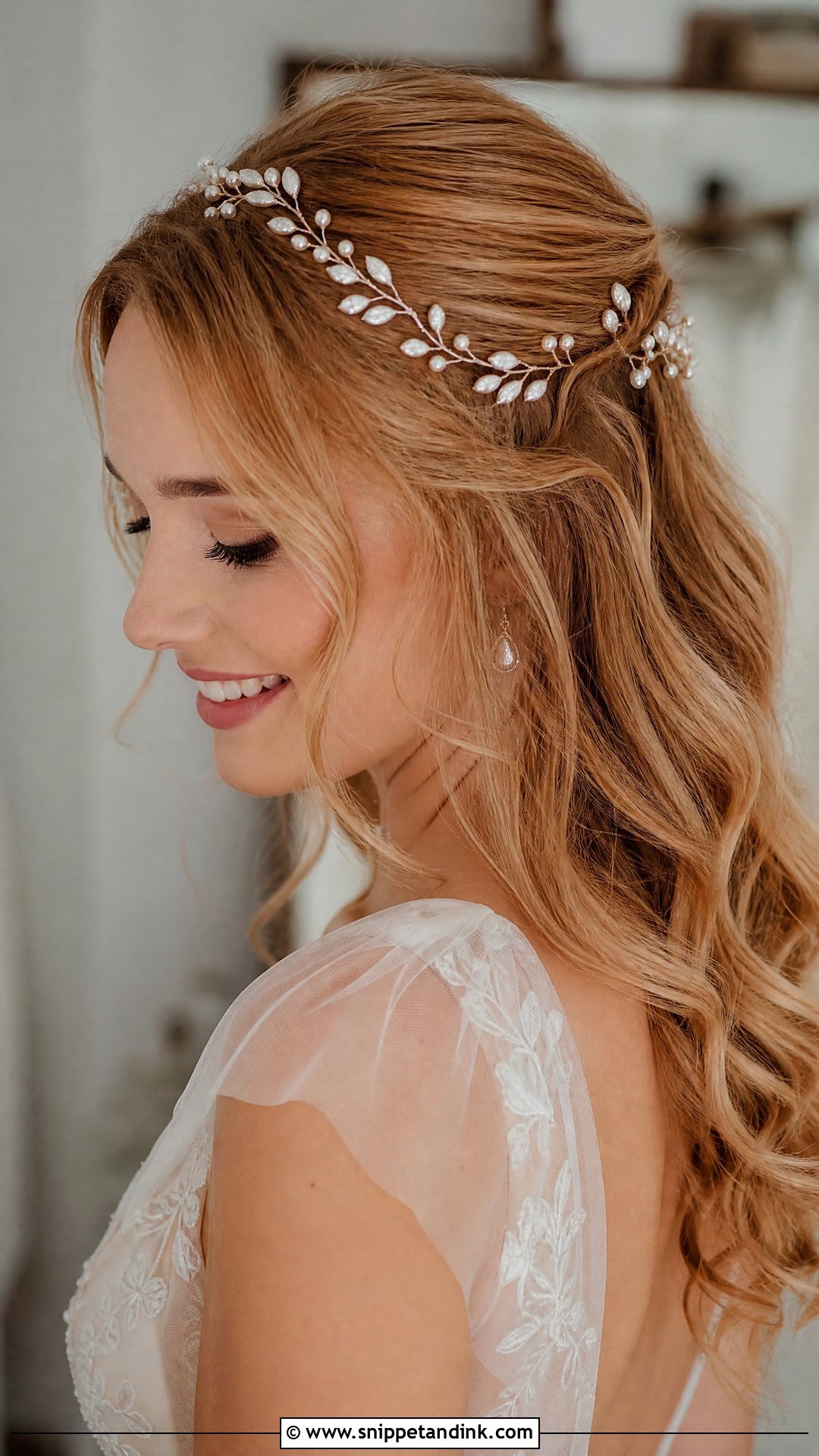 Open Hair With Hair Vine For Wedding - Snippet and Ink - 20 Open Hair Hairstyle for Wedding Ideas