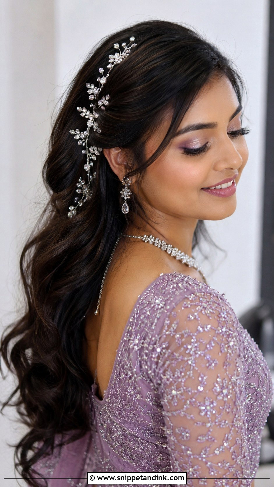 Open Hair With Hair Vine - Snippet and Ink - 20 Indian Open Hair Bridal Look Ideas