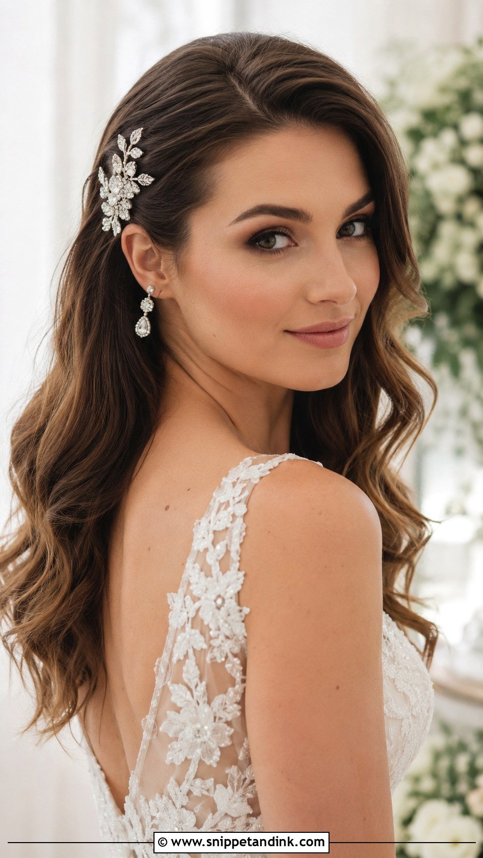 Open Hair With Jeweled Hair Clip - Snippet and Ink - 20 Open Bridal Hairstyle Ideas