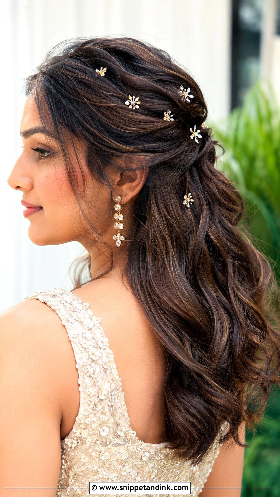 Open Hair With Jeweled Hairpins - Snippet and Ink - 25 Indian Wedding Open Hair Hairstyles