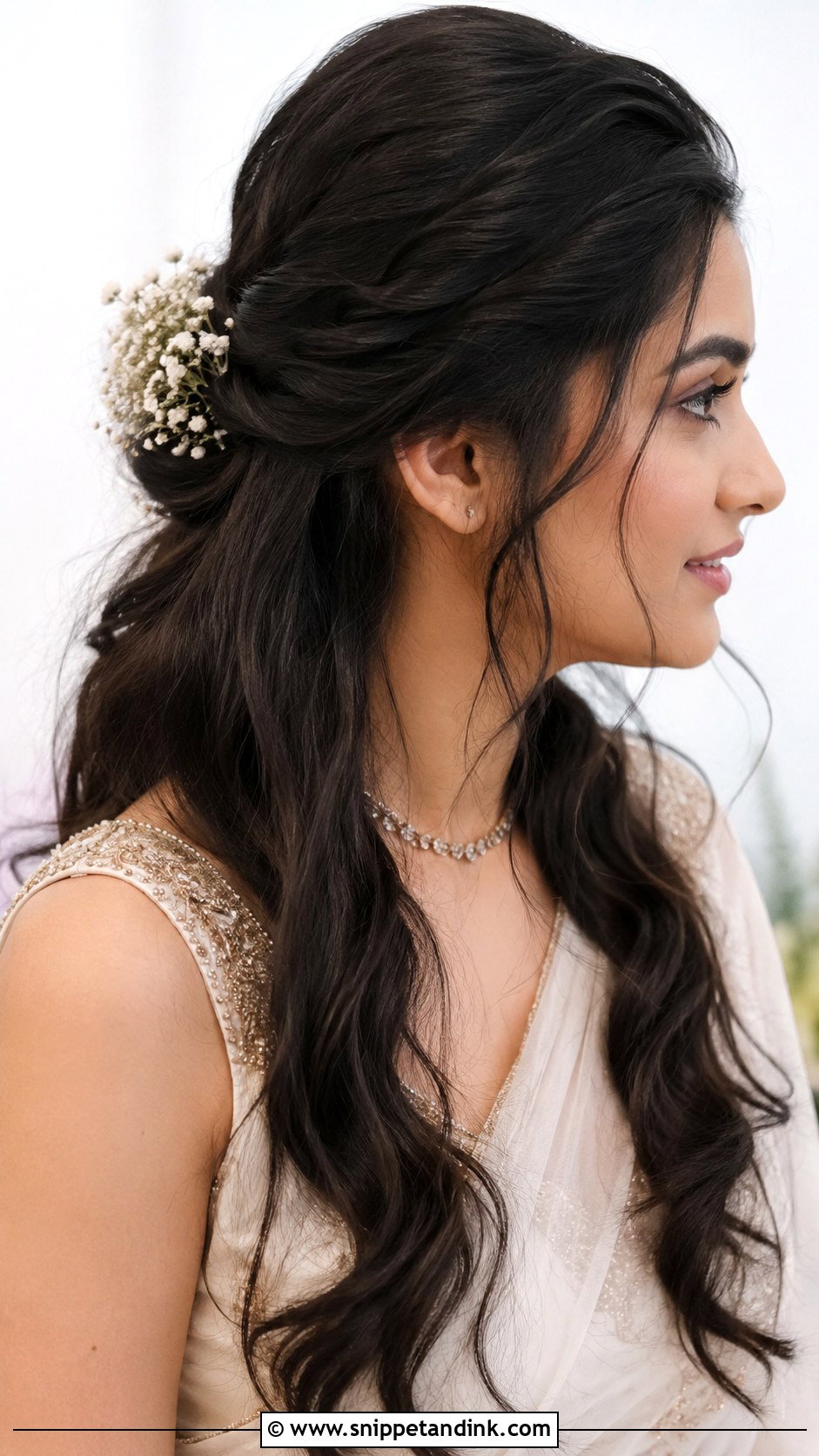 Open Hair With Loose Bun Detail - Snippet and Ink - 20 Indian Open Hair Bridal Look Ideas