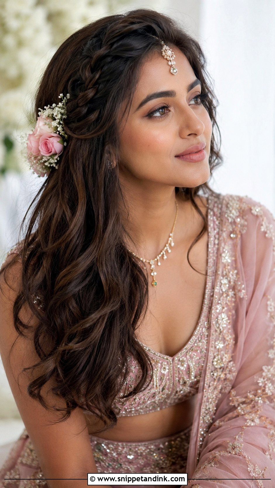 Open Hair With Loose Fishtail Accent - Snippet and Ink - 25 Indian Bridal Open Hairstyles