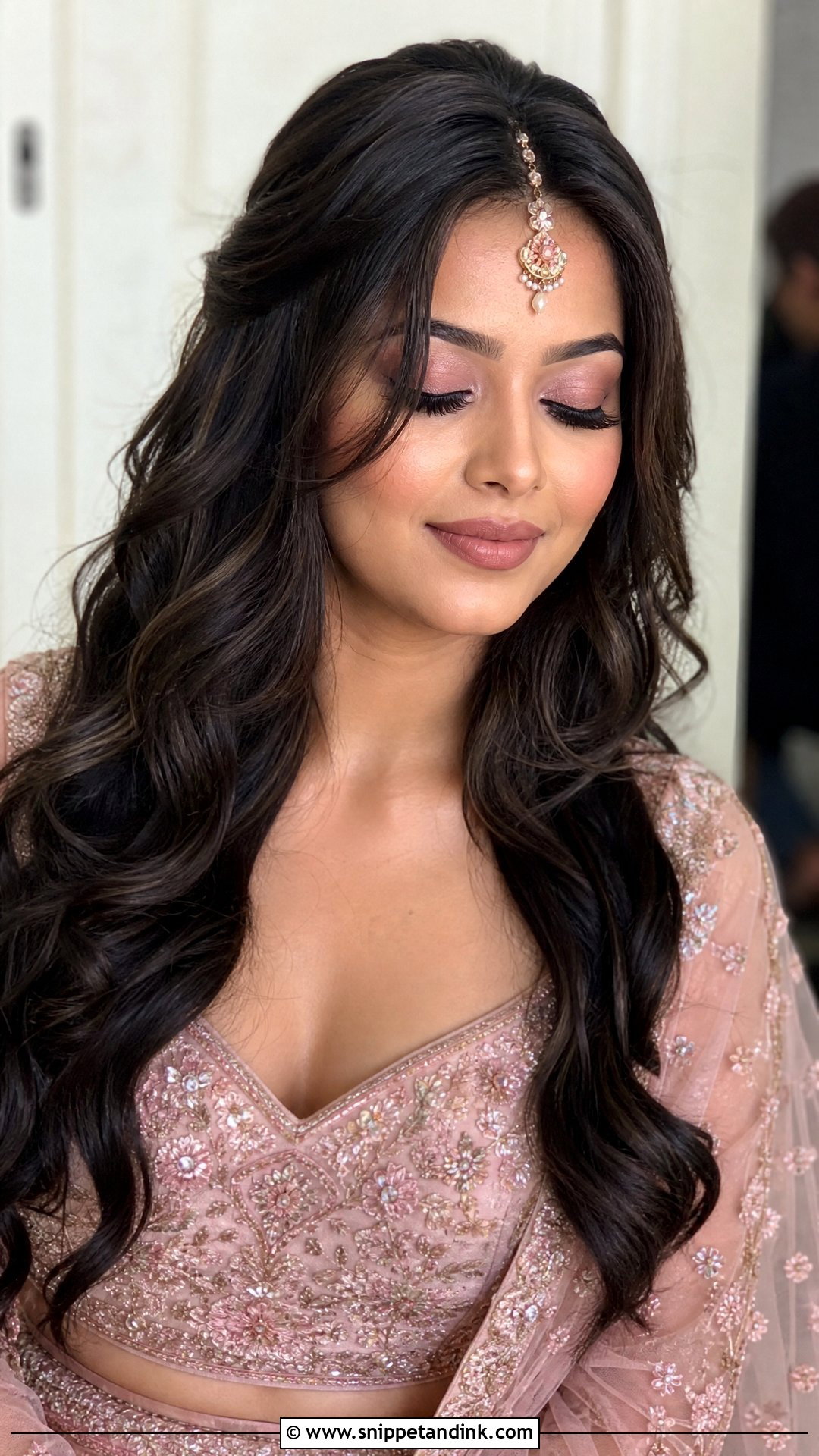 Open Hair With Maang Tikka For Round Face - Snippet and Ink - 15 Engagement Hairstyles for Round Face