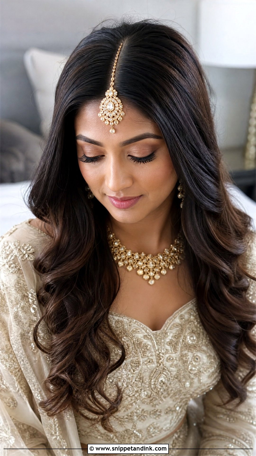 Open Hair With Maang Tikka For Wedding - Snippet and Ink - 20 Open Hair Hairstyle for Wedding Ideas