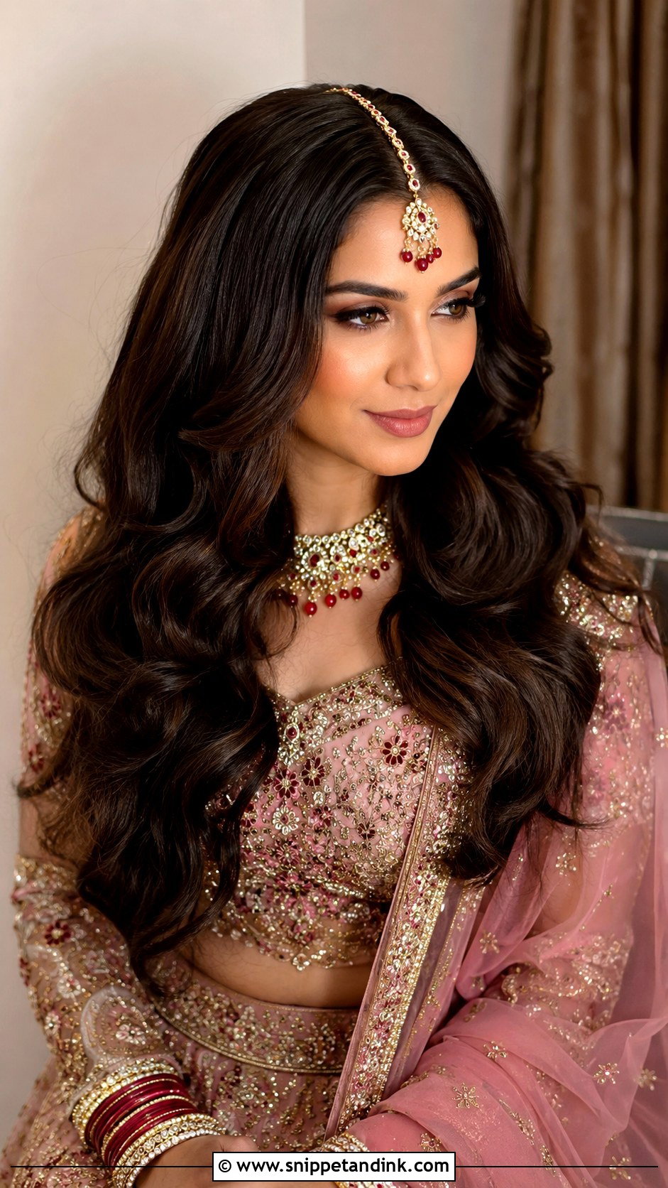 Open Hair With Maang Tikka For Wedding - Snippet and Ink - 15 Hairstyles in Open Hair for Wedding
