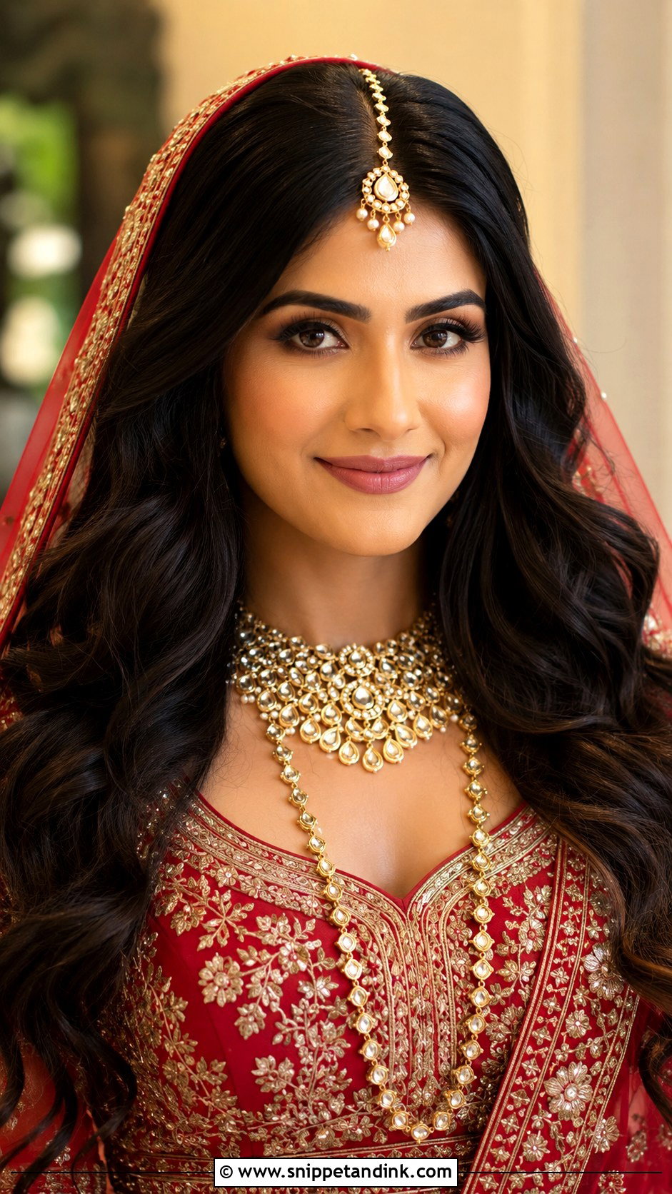 Open Hair With Maang Tikka - Snippet and Ink - 15 Open Hair Indian Wedding Bridal Hairstyle Ideas