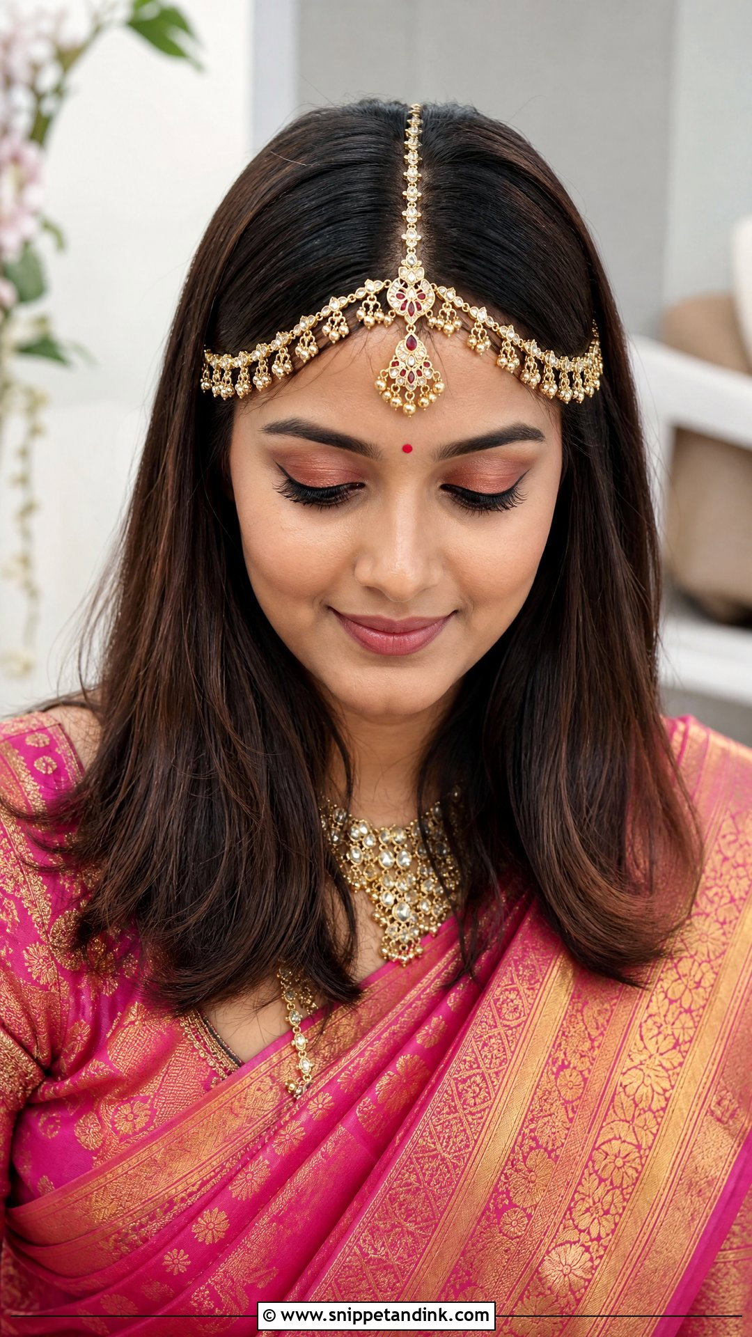 Open Hair With Matha Patti - Snippet and Ink - 20 South Indian Wedding Hairstyles for Short Hair