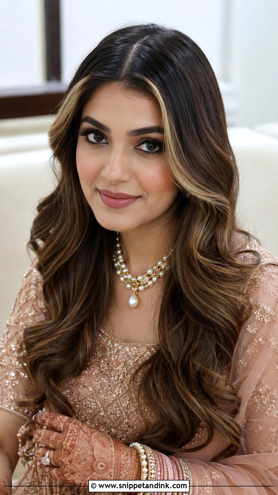 Open Hair With Money Piece Highlights - Snippet and Ink - 20 Indian Open Hair Bridal Look Ideas