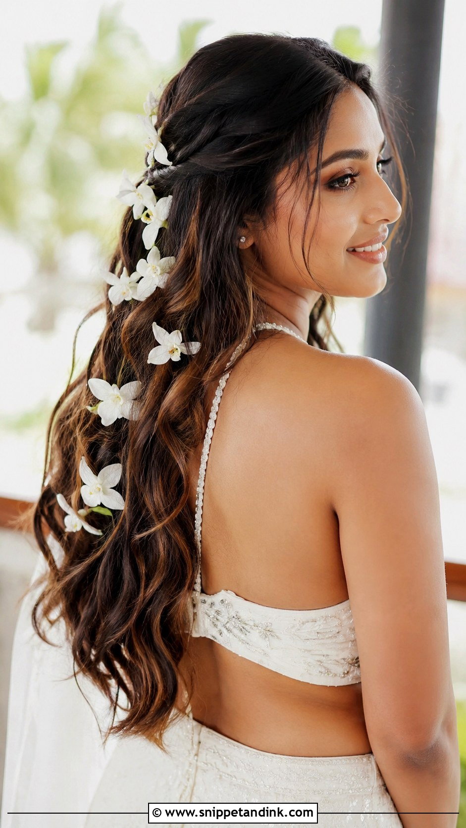 Open Hair With Orchid Strands - Snippet and Ink - 25 Open Hair Indian Bride Ideas