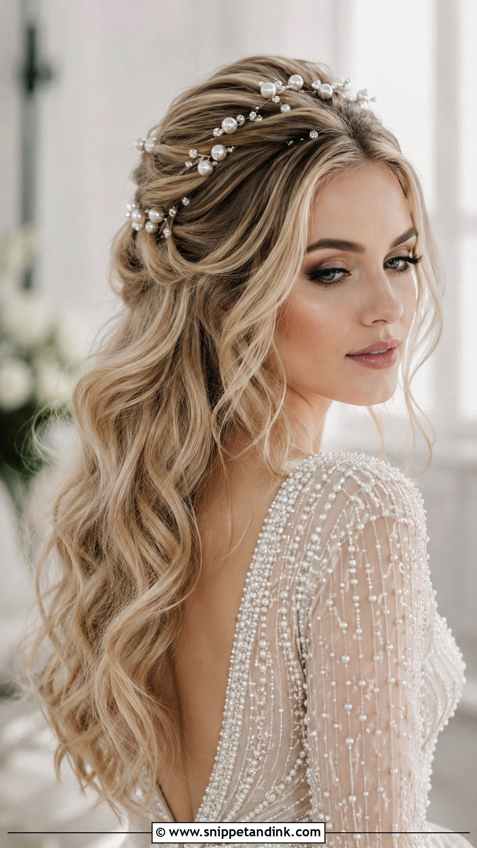 Open Hair With Pearl Accessories - Snippet and Ink - 20 Open Bridal Hairstyle Ideas