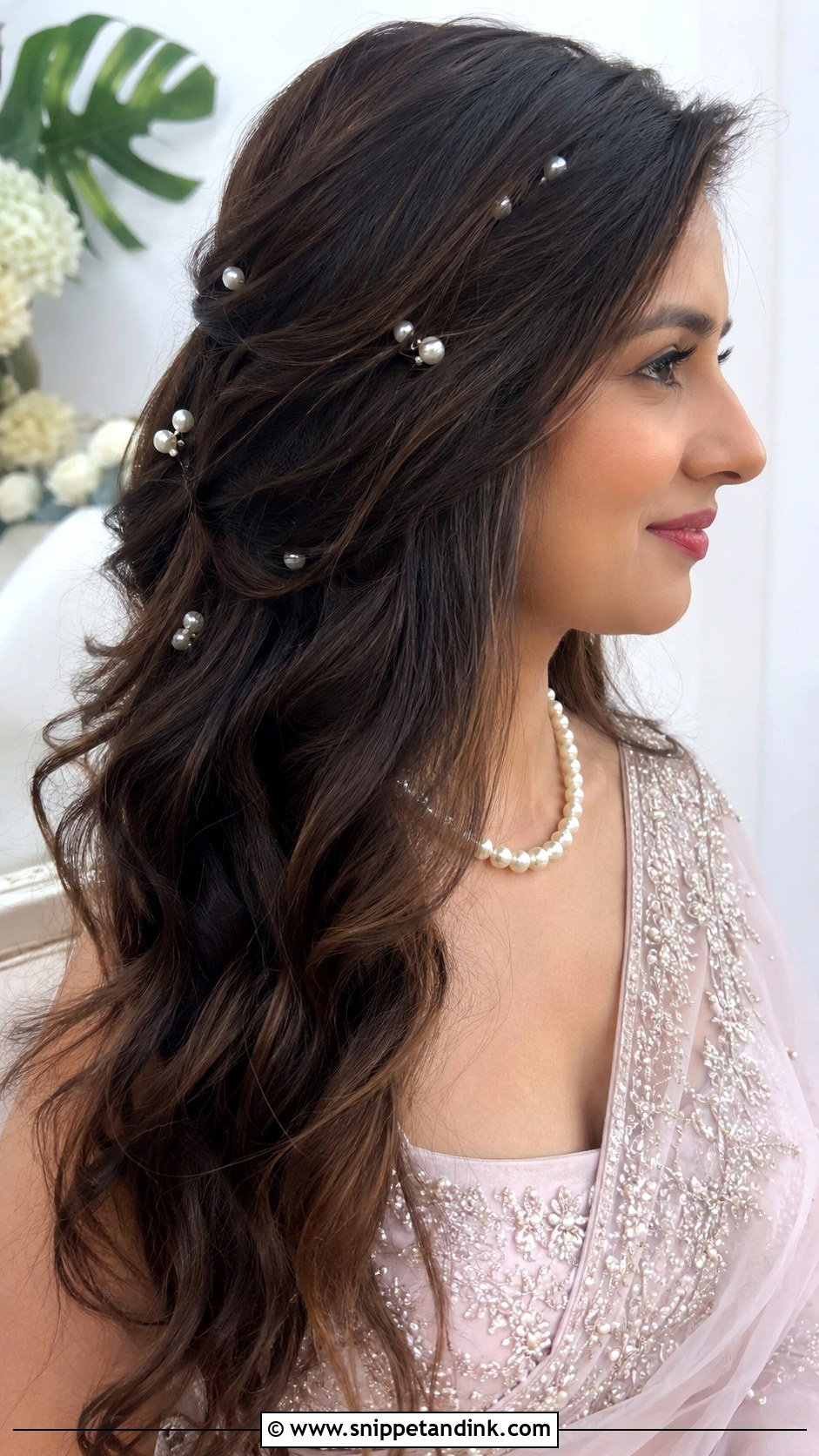 Open Hair With Pearl Accessories - Snippet and Ink - 25 Indian Bridal Open Hairstyles