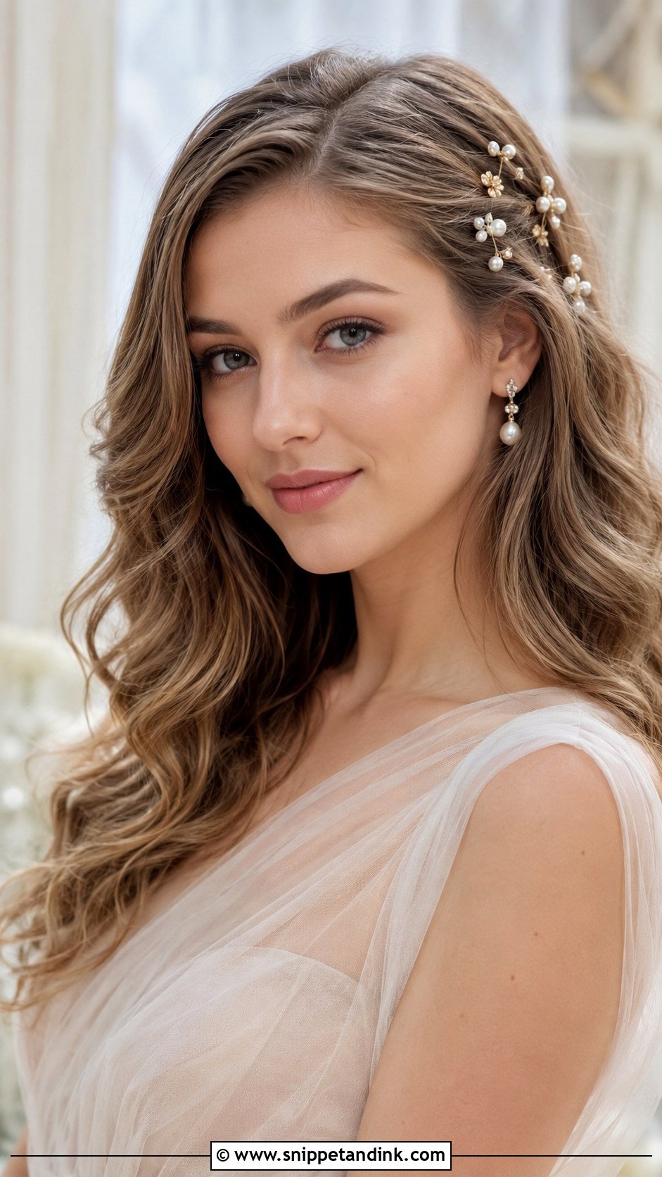 Open Hair With Pearl Accessories - Snippet and Ink - 30 Open Hairstyles for Engagement