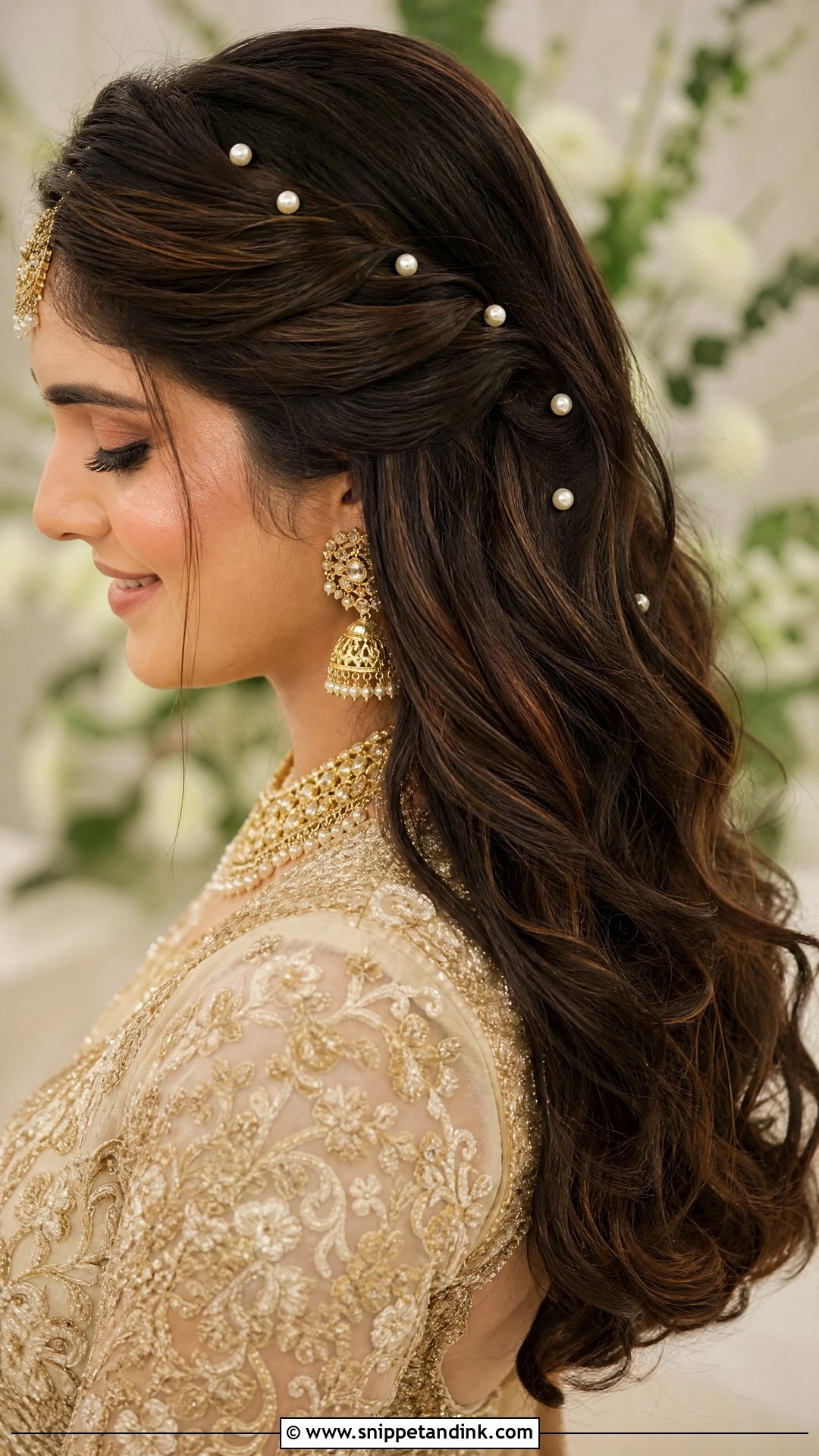 Open Hair With Pearl Pins - Snippet and Ink - 20 Loose Indian Wedding Hairstyles