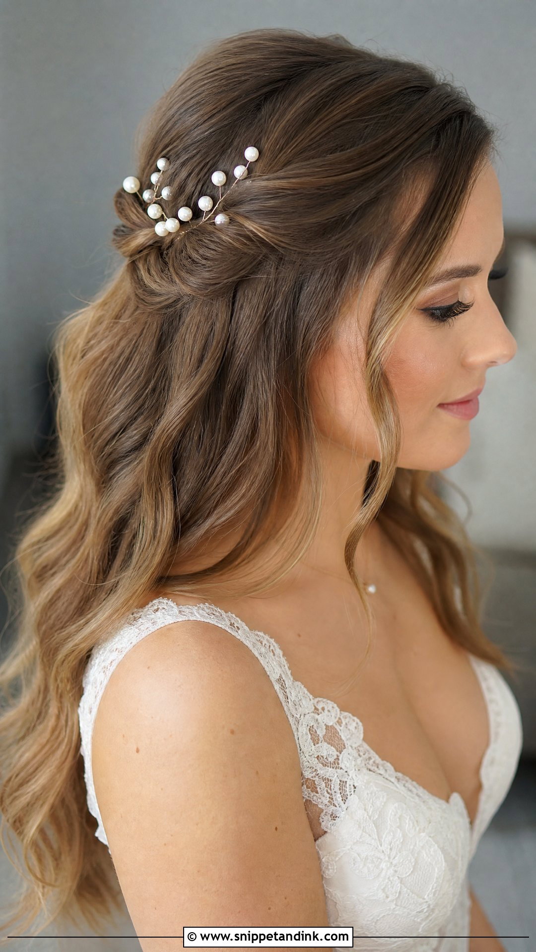 Open Hair With Pearl Pins For Wedding - Snippet and Ink - 20 Open Hair Hairstyle for Wedding Ideas