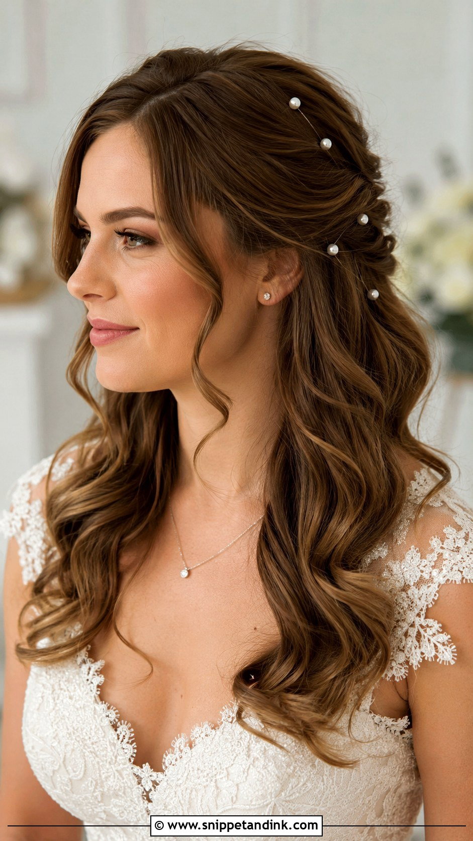 Open Hair With Pearl Pins For Wedding - Snippet and Ink - 15 Hairstyles in Open Hair for Wedding