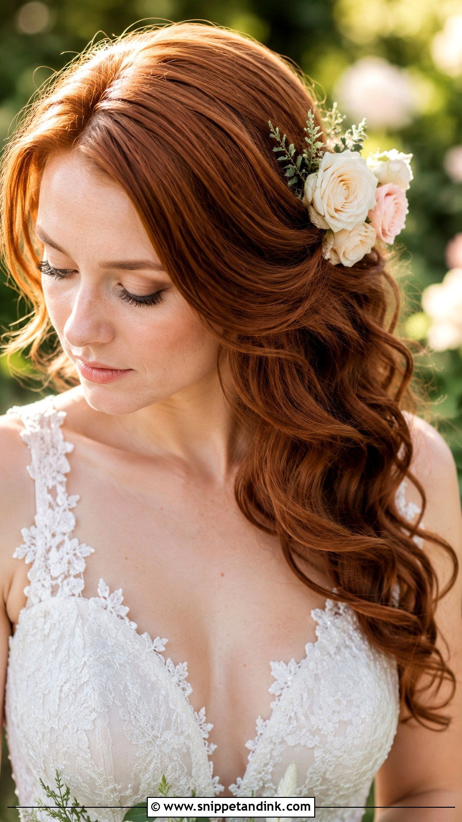Open Hair With Rose Accessories - Snippet and Ink - 25 Bridal Open Hairstyles