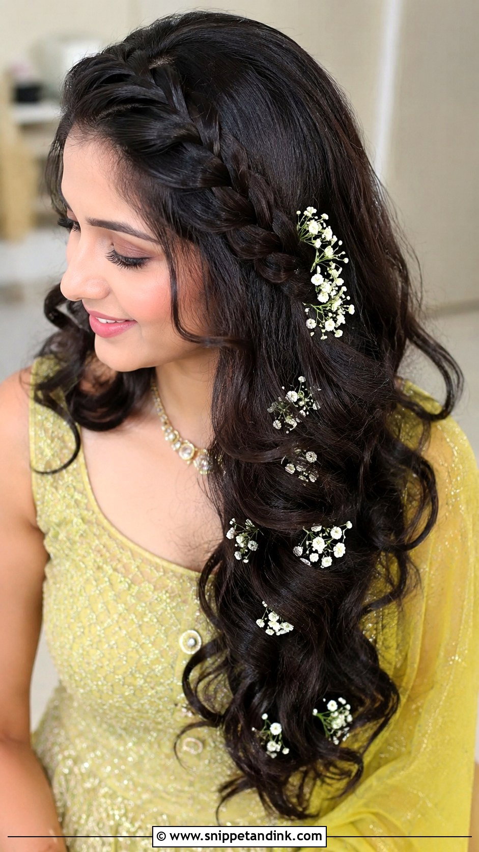 Open Hair With Side Braid - Snippet and Ink - 25 Indian Wedding Open Hair Hairstyles