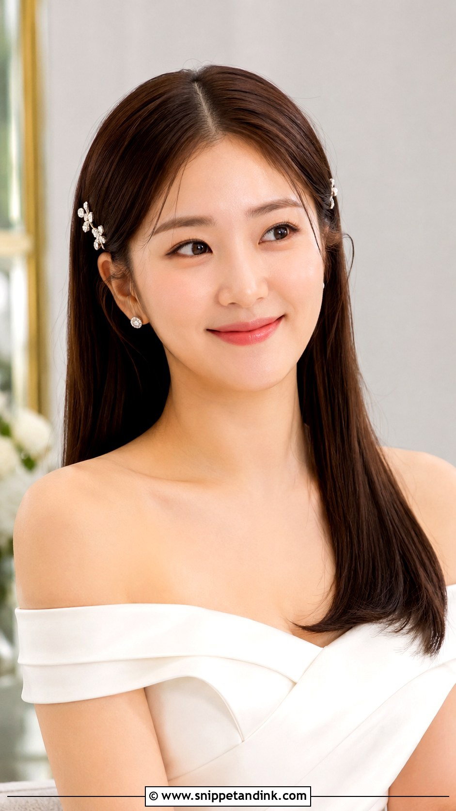 Open Hair With Sleek Middle Part For Bride - Snippet and Ink - 15 Open Hair Hairstyles for Bride