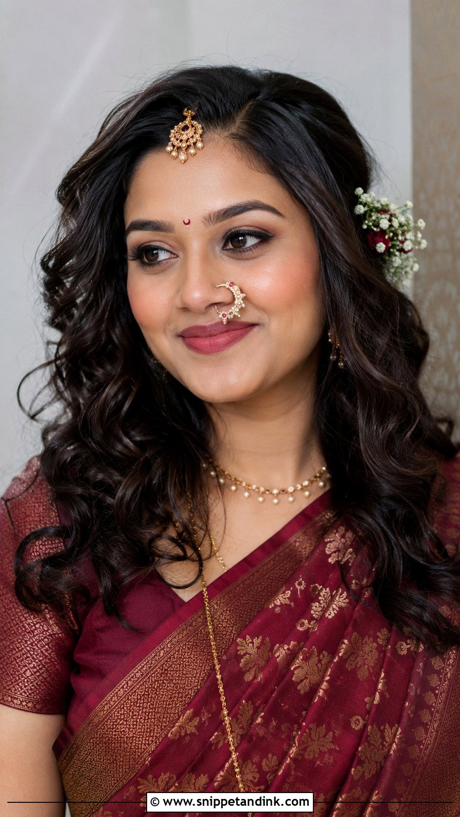 Open Hair With Soft Curls - Snippet and Ink - 25 Marathi Bride Hairstyle Ideas