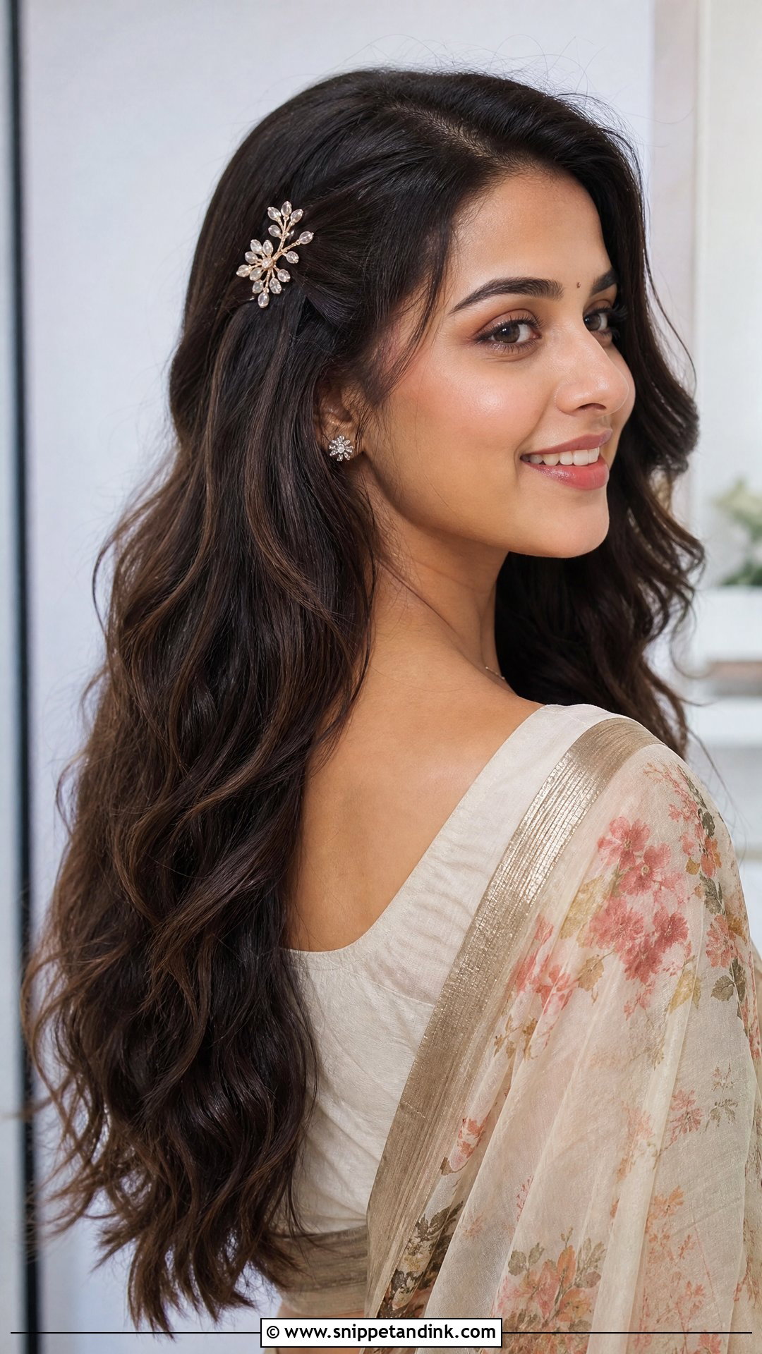 Open Hair With Soft Waves - Snippet and Ink - 20 Indian Hairstyles for Wedding Guest