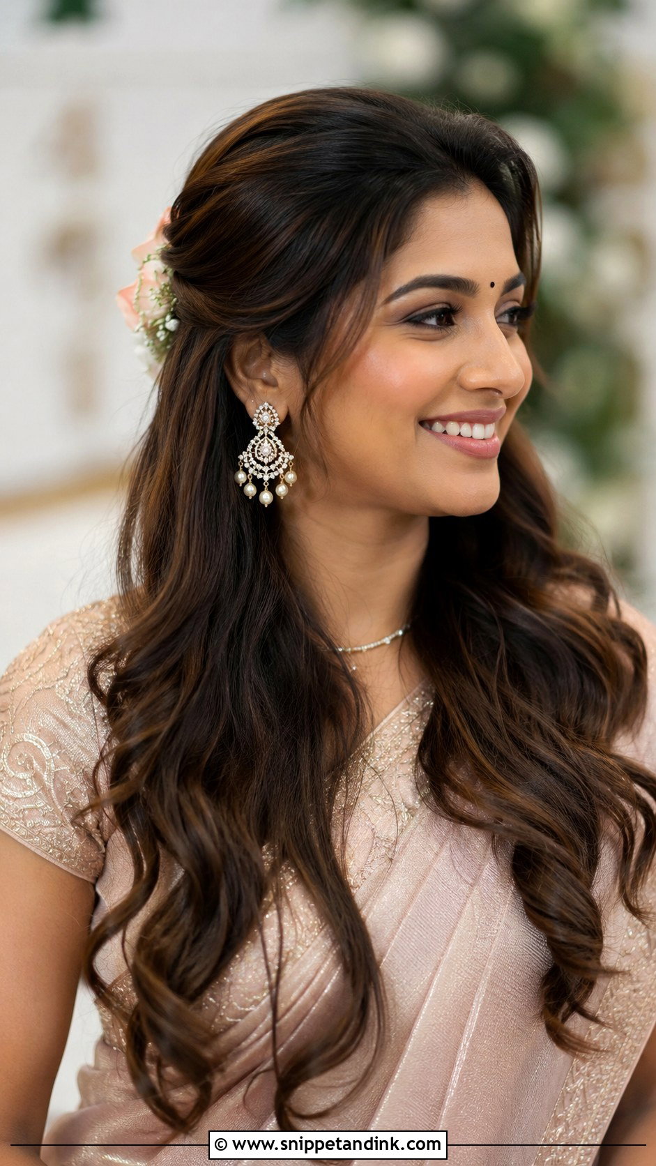 Open Hair With Soft Waves - Snippet and Ink - 30 Kerala Bride Hairstyles