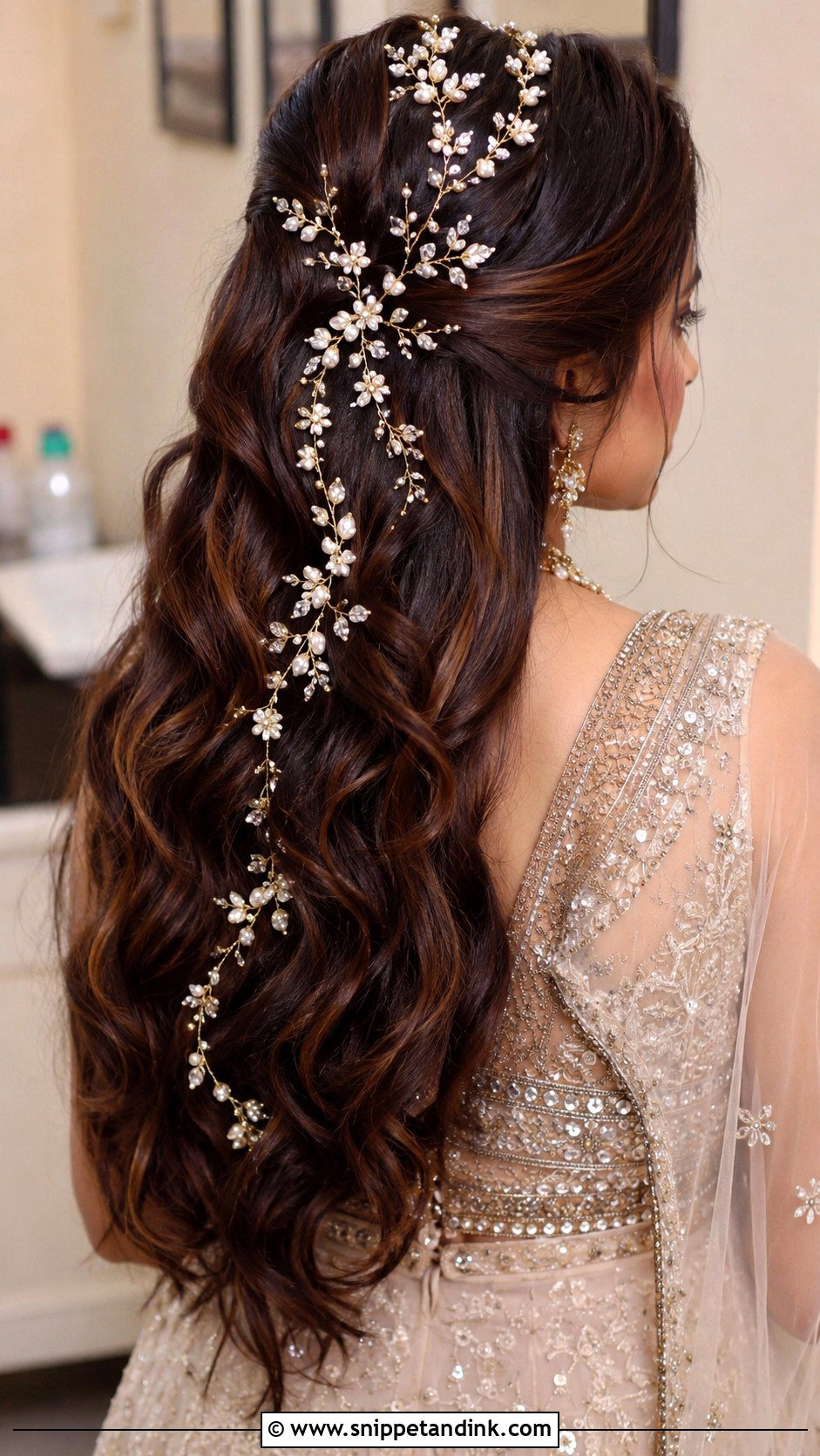 Open Hair With Statement Hair Vine - Snippet and Ink - 25 Indian Bridal Open Hairstyles