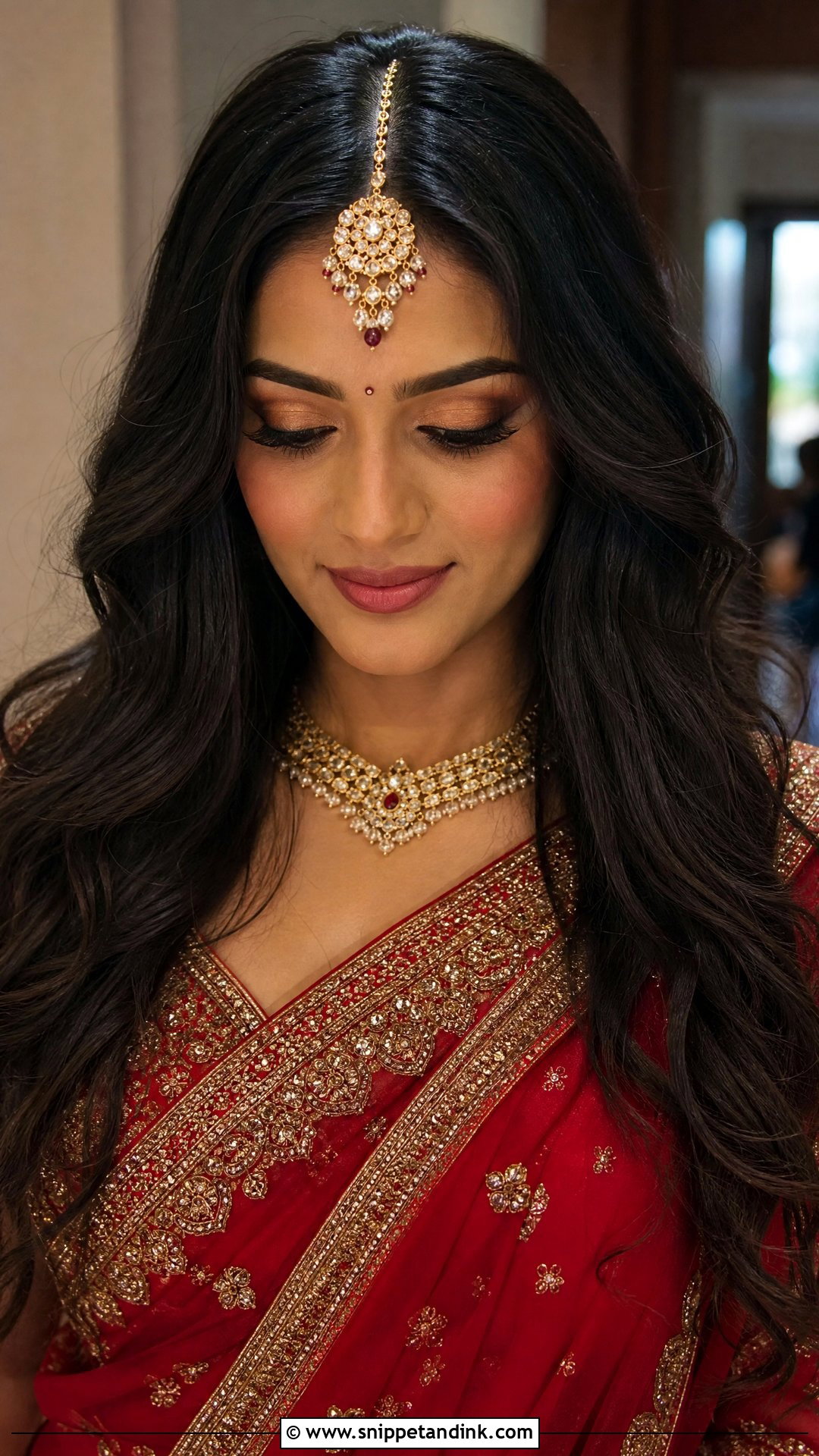 Open Hair With Statement Maang Tikka - Snippet and Ink - 20 Open Hairstyle for Wedding Functions Ideas