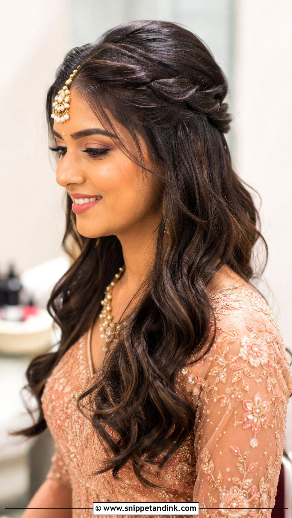 Open Hair With Twisted Crown - Snippet and Ink - 20 Indian Open Hair Bridal Look Ideas