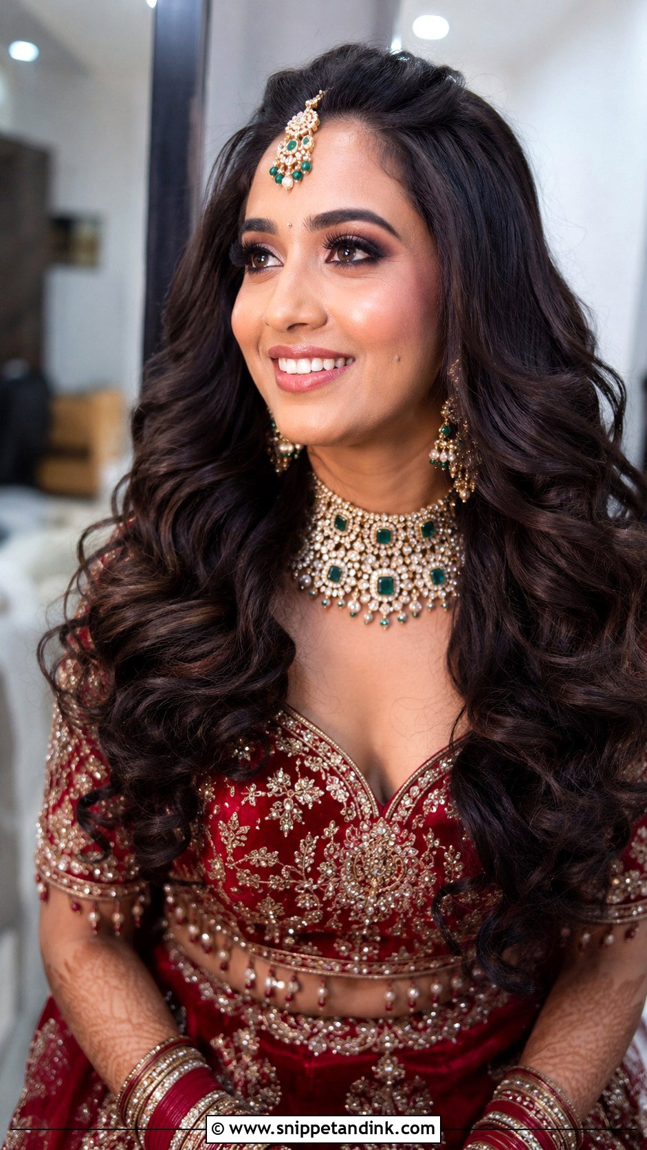Open Hair With Voluminous Curls - Snippet and Ink - 20 Indian Open Hair Bridal Look Ideas