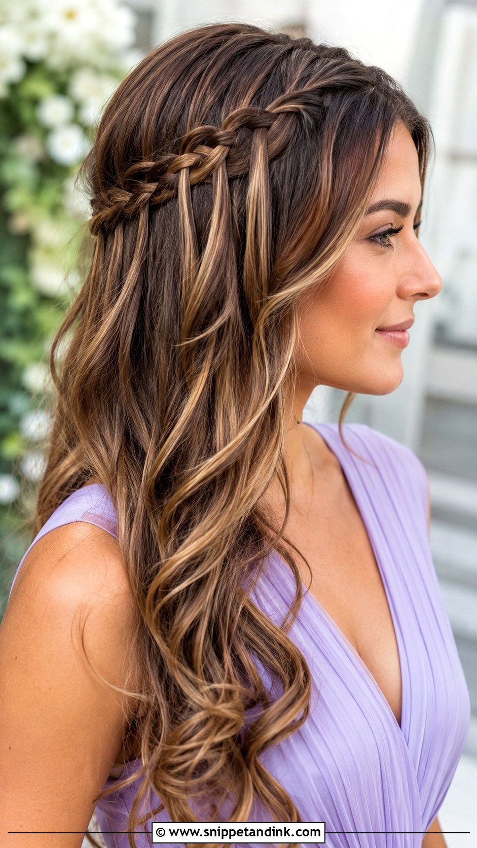 Open Hair With Waterfall Braid For Wedding - Snippet and Ink - 15 Hairstyles in Open Hair for Wedding