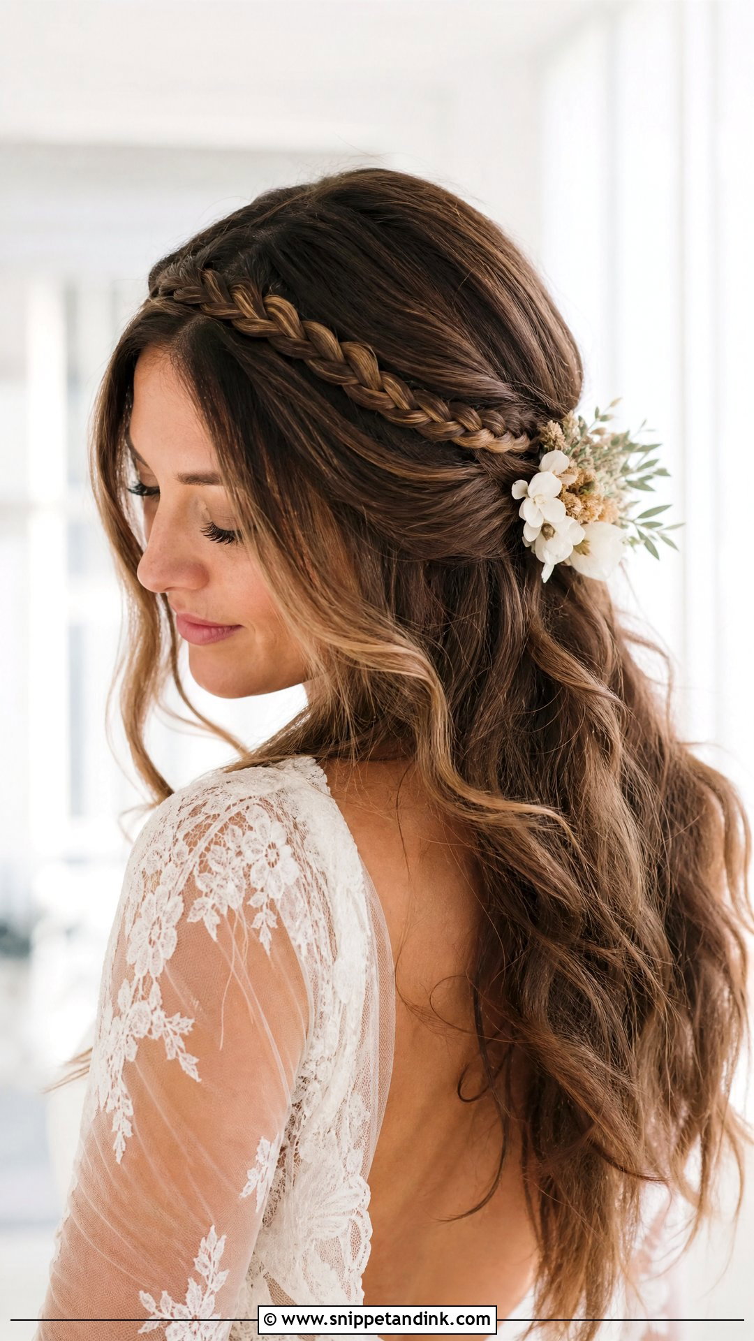 Open Hair with Braided Crown - Snippet and Ink - 20 Open Hair Bridal Hairstyles