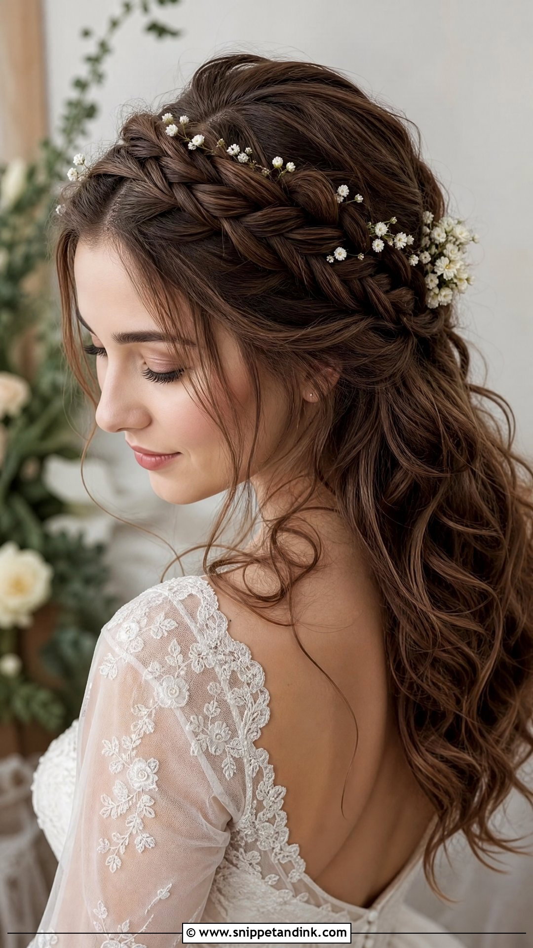 Open Hair with Braided Crown - Snippet and Ink - 20 Open Hair Wedding Hairstyle Ideas