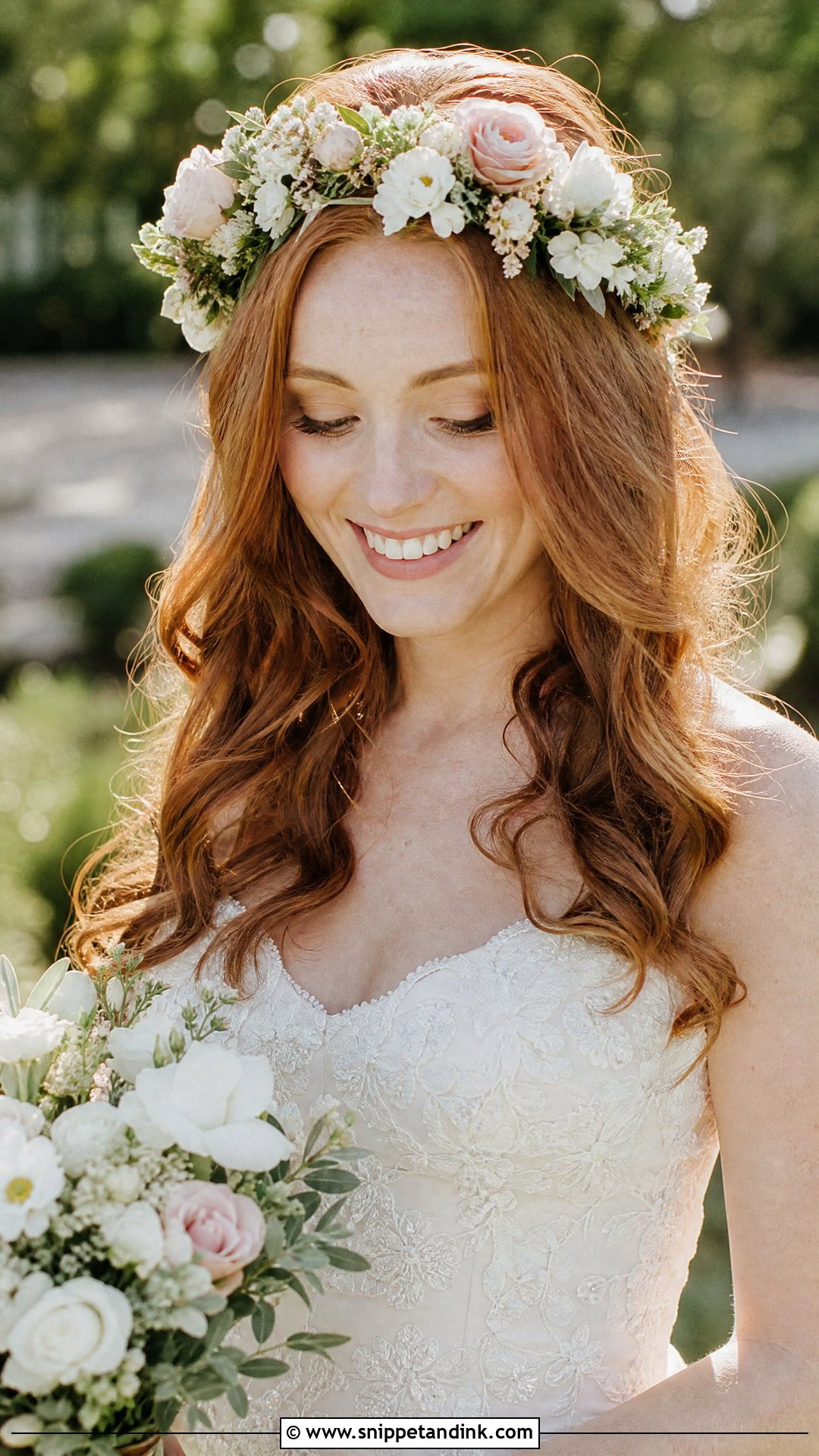 Open Hair with Floral Crown - Snippet and Ink - 20 Open Hair Wedding Hairstyle Ideas