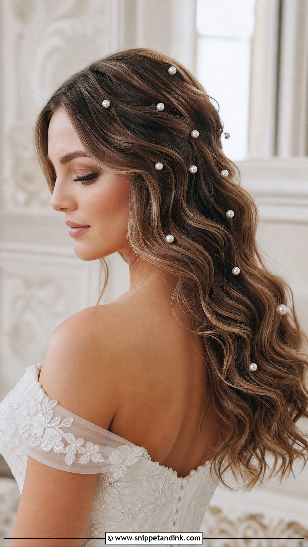 Open Hair with Pearl Pins - Snippet and Ink - 20 Open Hair Wedding Hairstyle Ideas