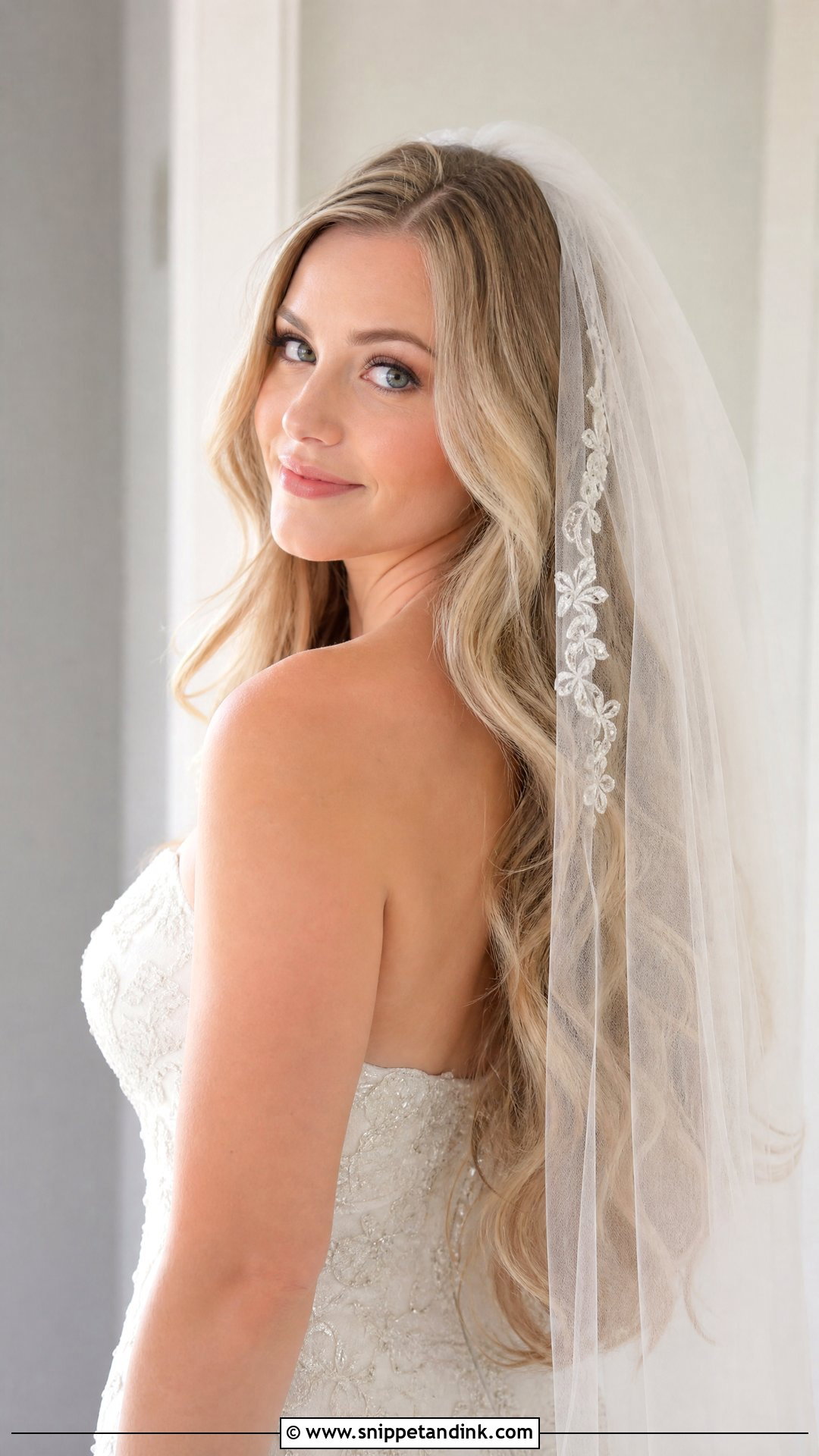 Open Hair with Veil and Waves - Snippet and Ink - 20 Open Hair Wedding Hairstyle Ideas