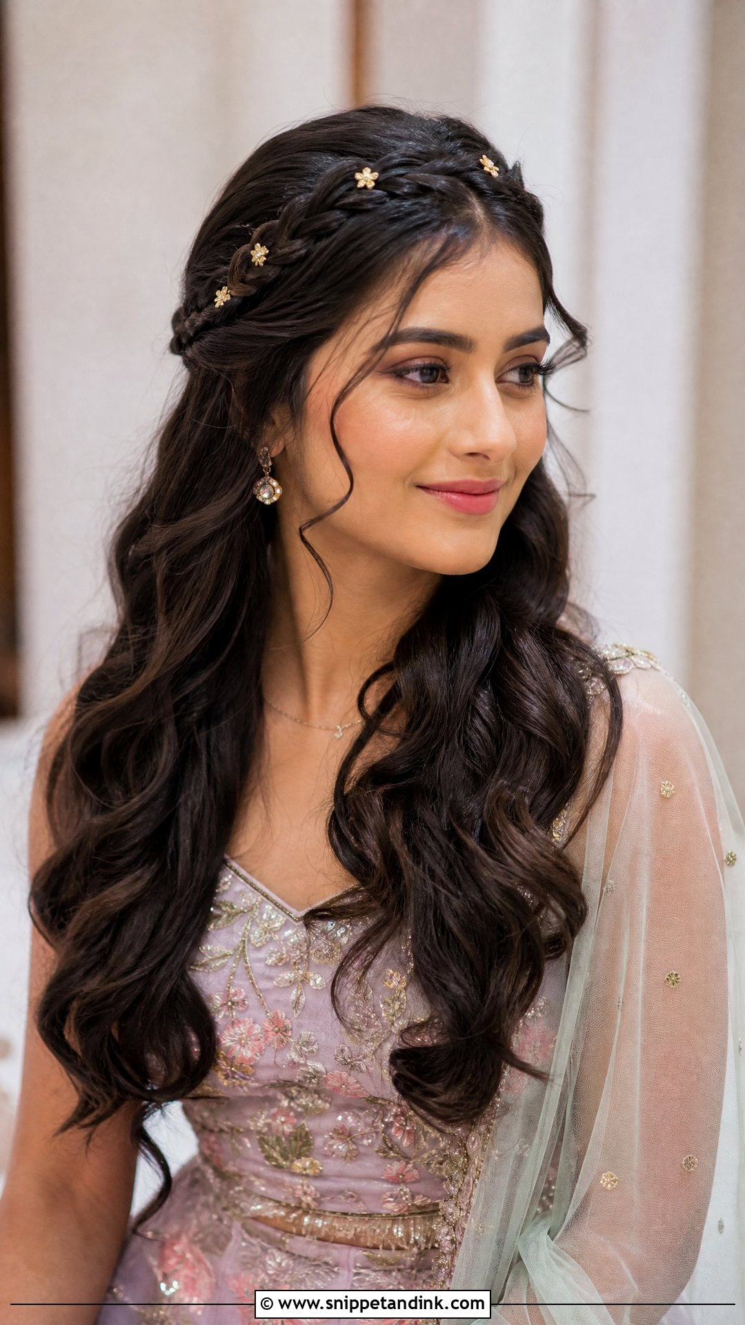 Open Hairstyle With Braided Crown - Snippet and Ink - 20 Open Hairstyles for Indian Engagement