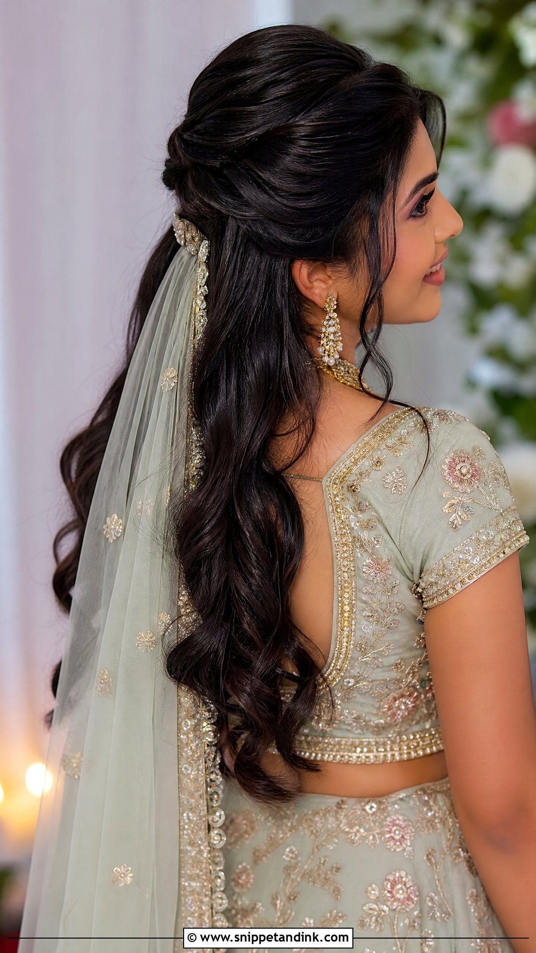 Open Hairstyle With Dupatta - Snippet and Ink - 20 Open Hairstyles for Indian Engagement