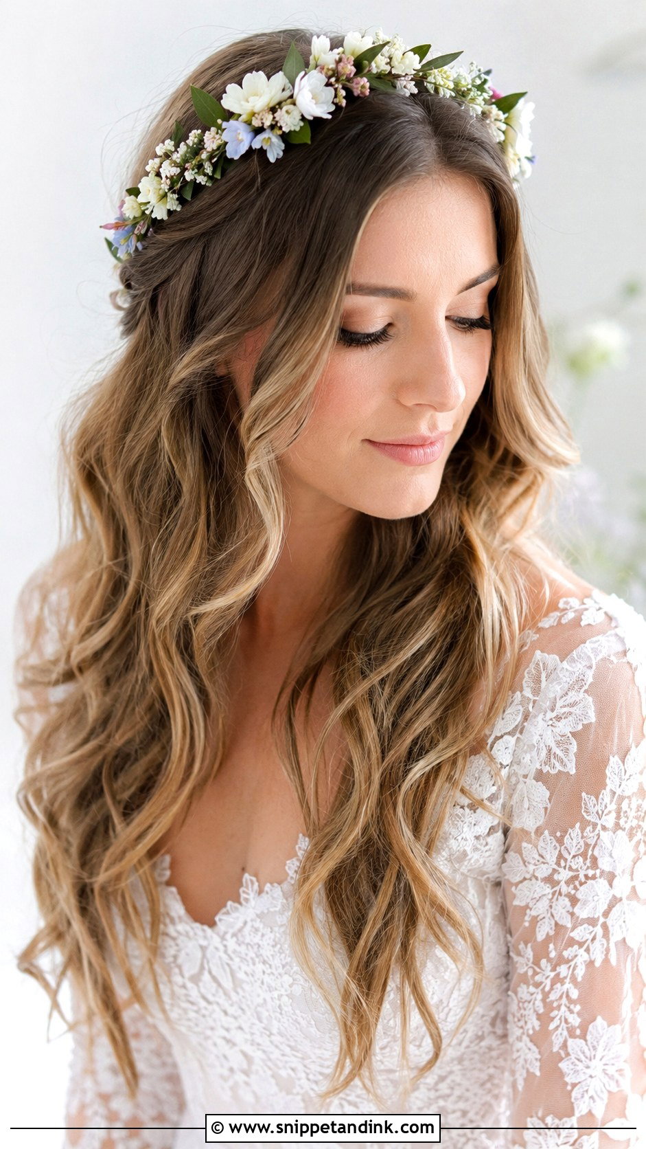 Open Hairstyle With Floral Hairband for Bride - Snippet and Ink - 25 Open Hairstyles for Bride