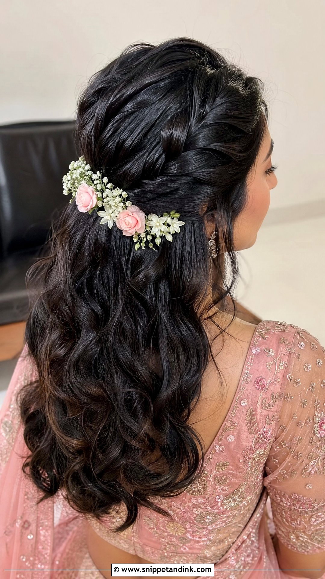Open Hairstyle With Floral Pins - Snippet and Ink - 20 Open Hairstyles for Indian Engagement