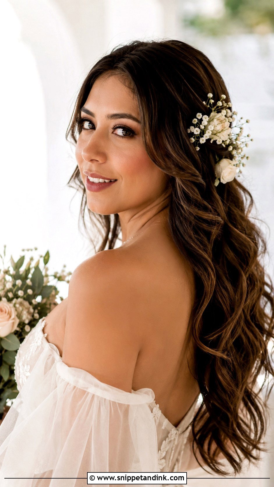 Open Hairstyle With Fresh Flowers for Bride - Snippet and Ink - 25 Open Hairstyles for Bride