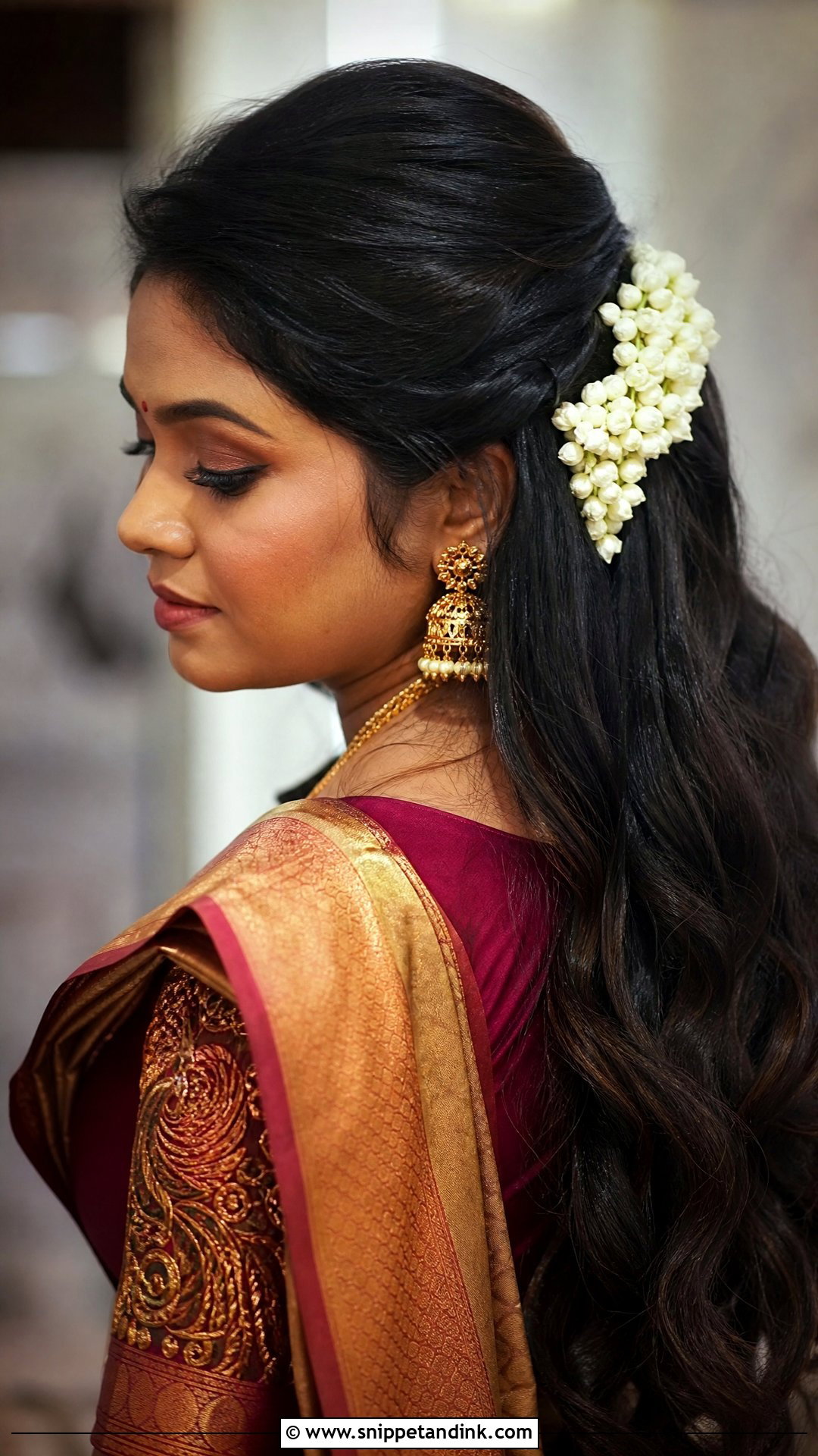 Open Hairstyle With Gajra - Snippet and Ink - 20 Open Hairstyles for Indian Engagement